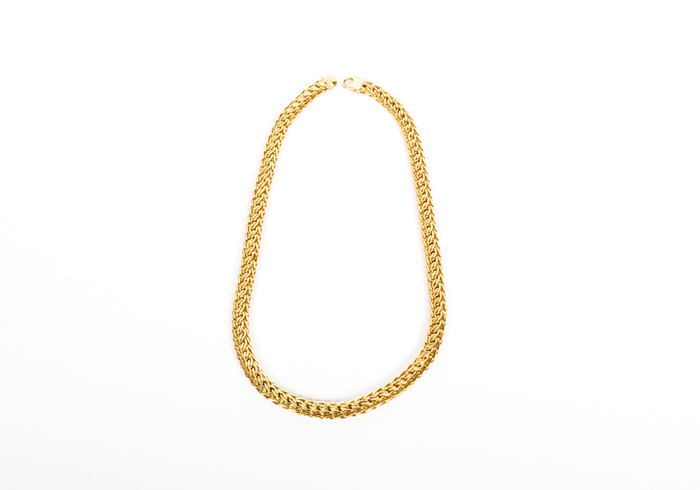 14K Yellow Gold Woven Chain Bracelet and Necklace