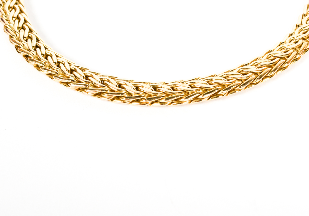 14K Yellow Gold Woven Chain Bracelet and Necklace