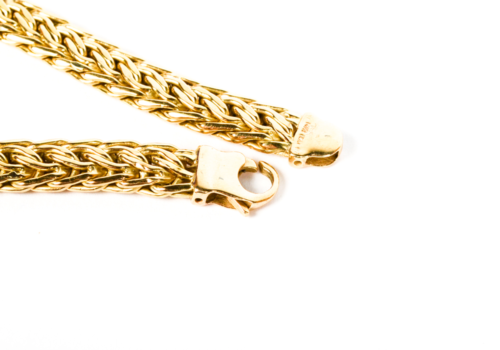 14K Yellow Gold Woven Chain Bracelet and Necklace