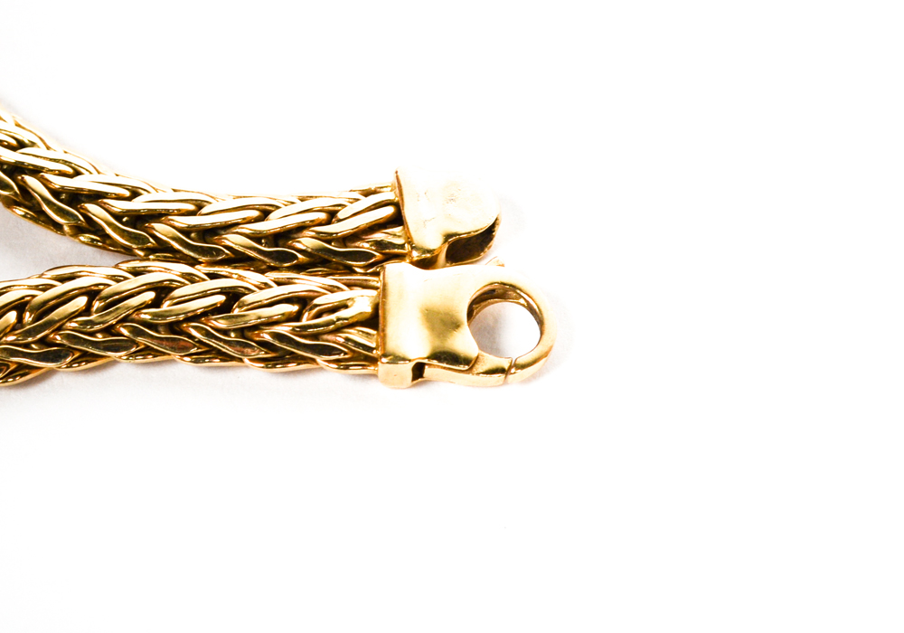 14K Yellow Gold Woven Chain Bracelet and Necklace