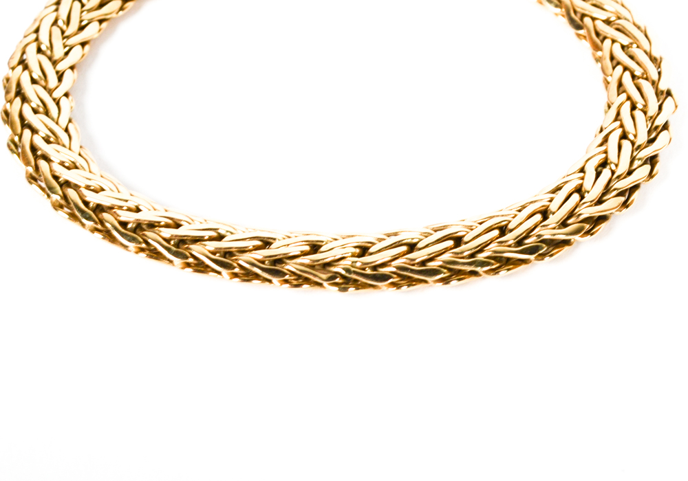 14K Yellow Gold Woven Chain Bracelet and Necklace