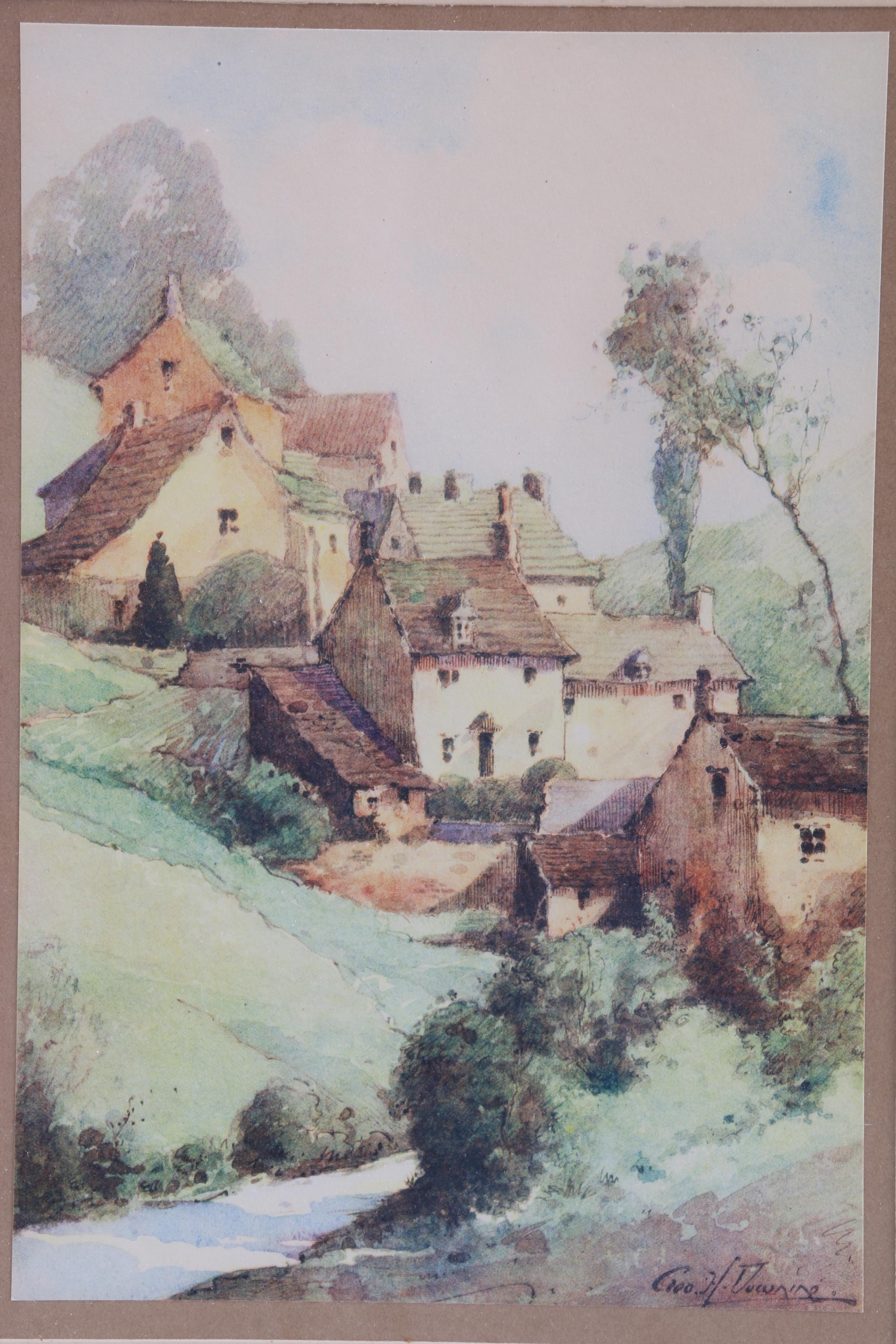 Geo H. Downing Watercolor "Among the Cotswold"