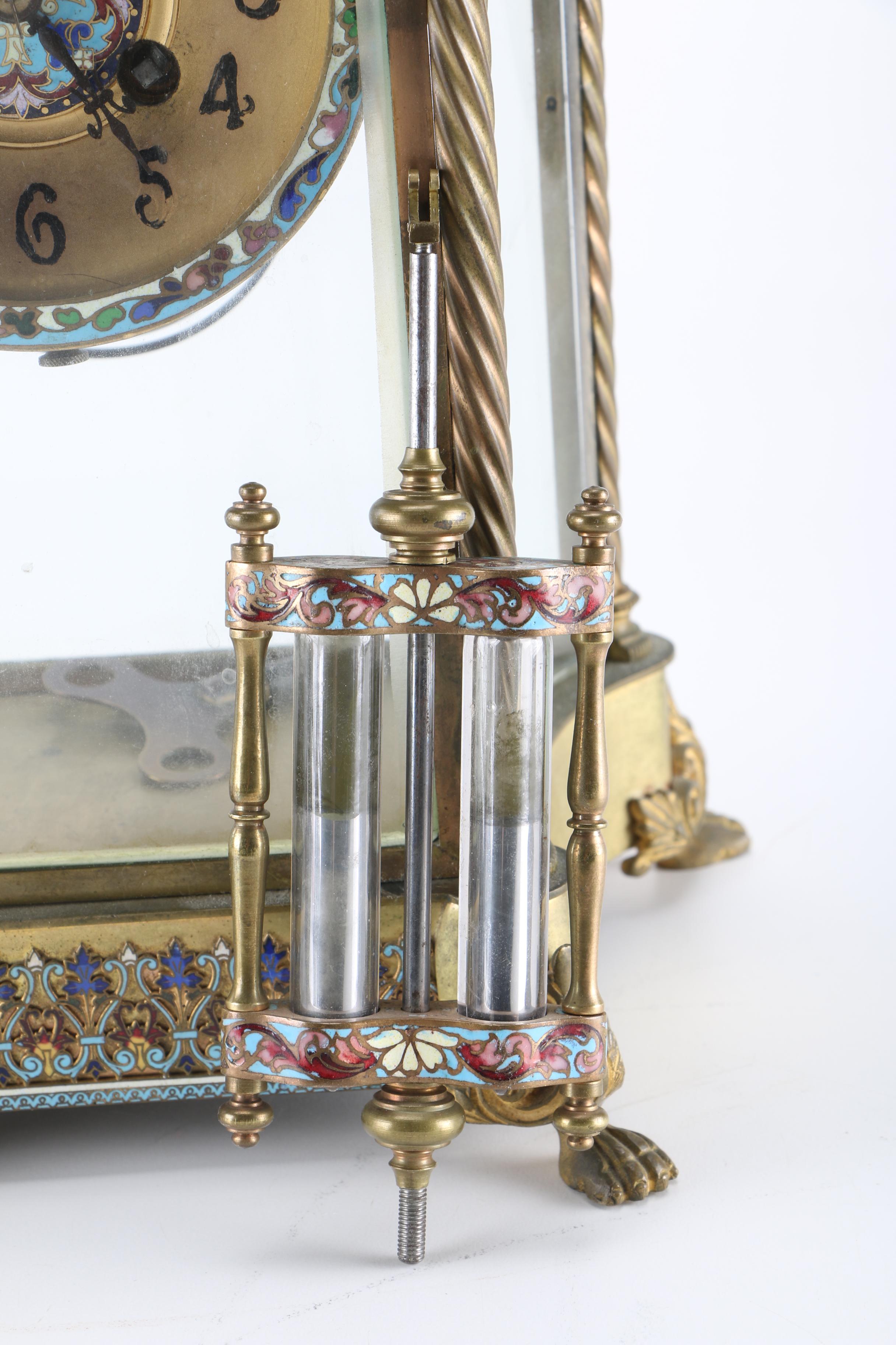 Vintage French Cloisonné Enamel and Brass Mantel Clock