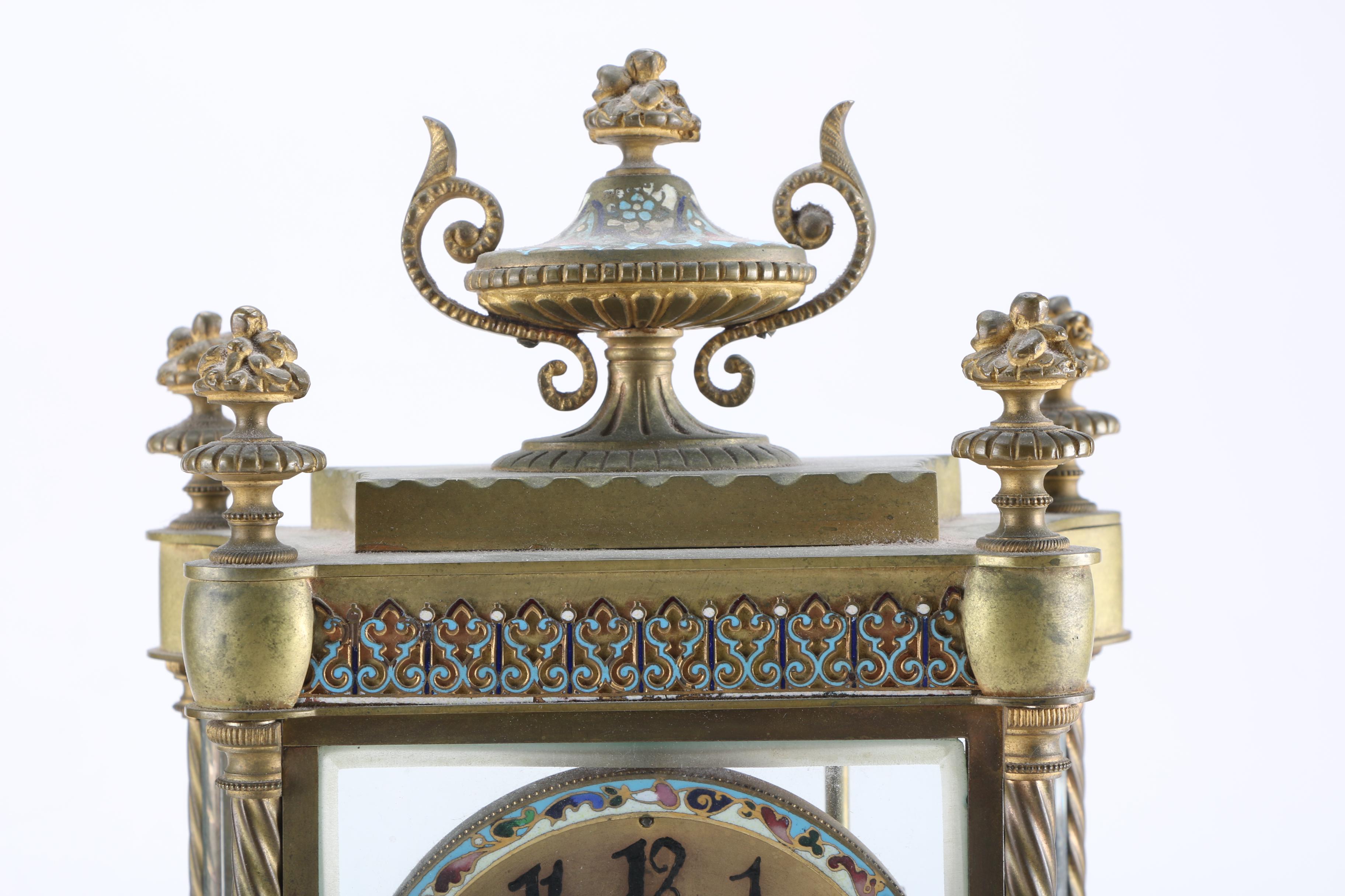 Vintage French Cloisonné Enamel and Brass Mantel Clock