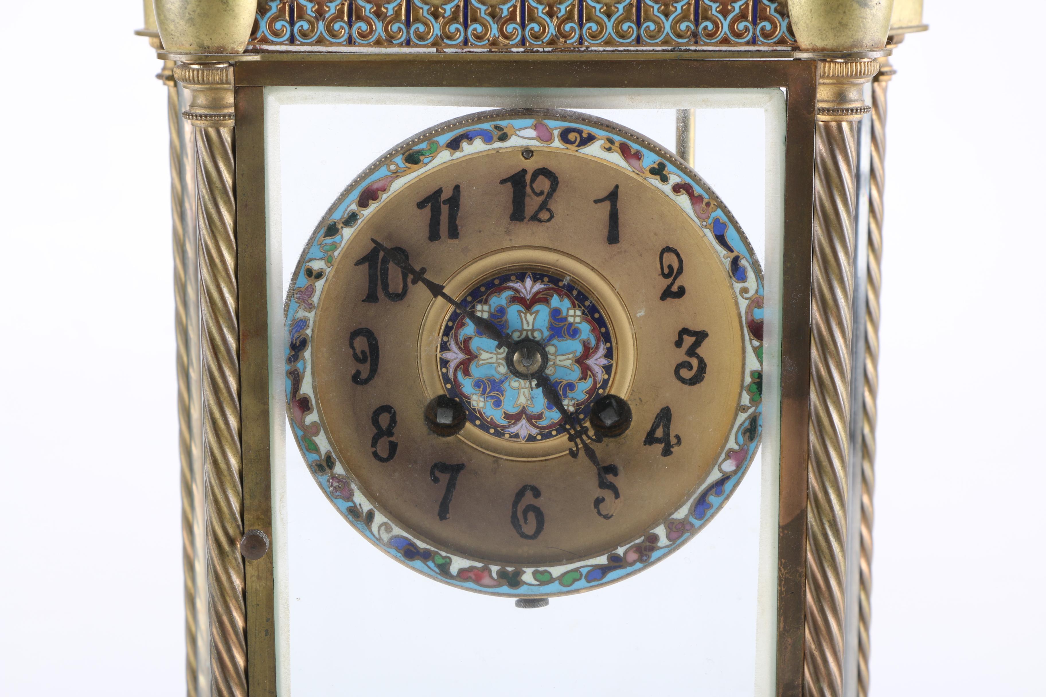 Vintage French Cloisonné Enamel and Brass Mantel Clock
