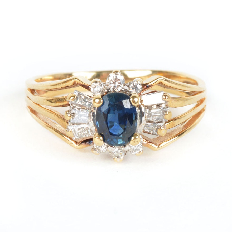 14K Yellow Gold 1.50 DWT Sapphire and Diamond Ring