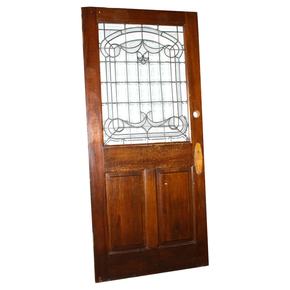 Wood Front Door with Leaded Glass