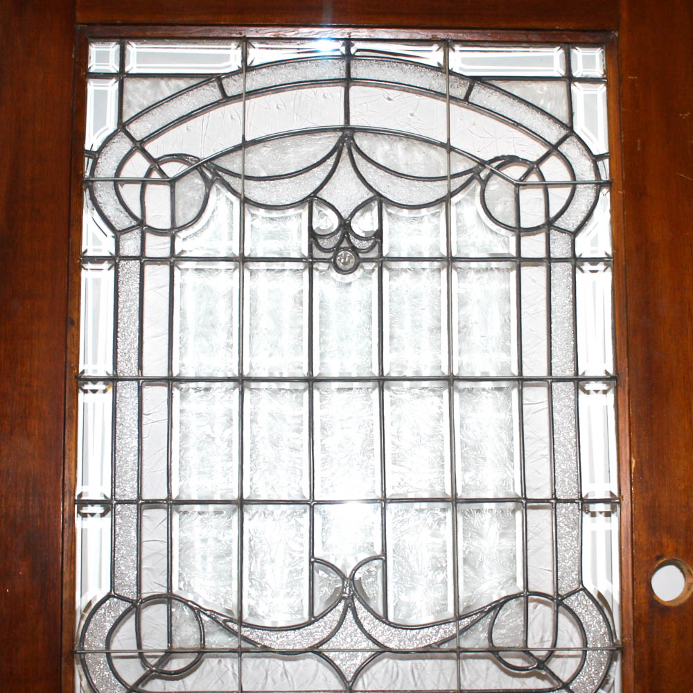 Wood Front Door with Leaded Glass
