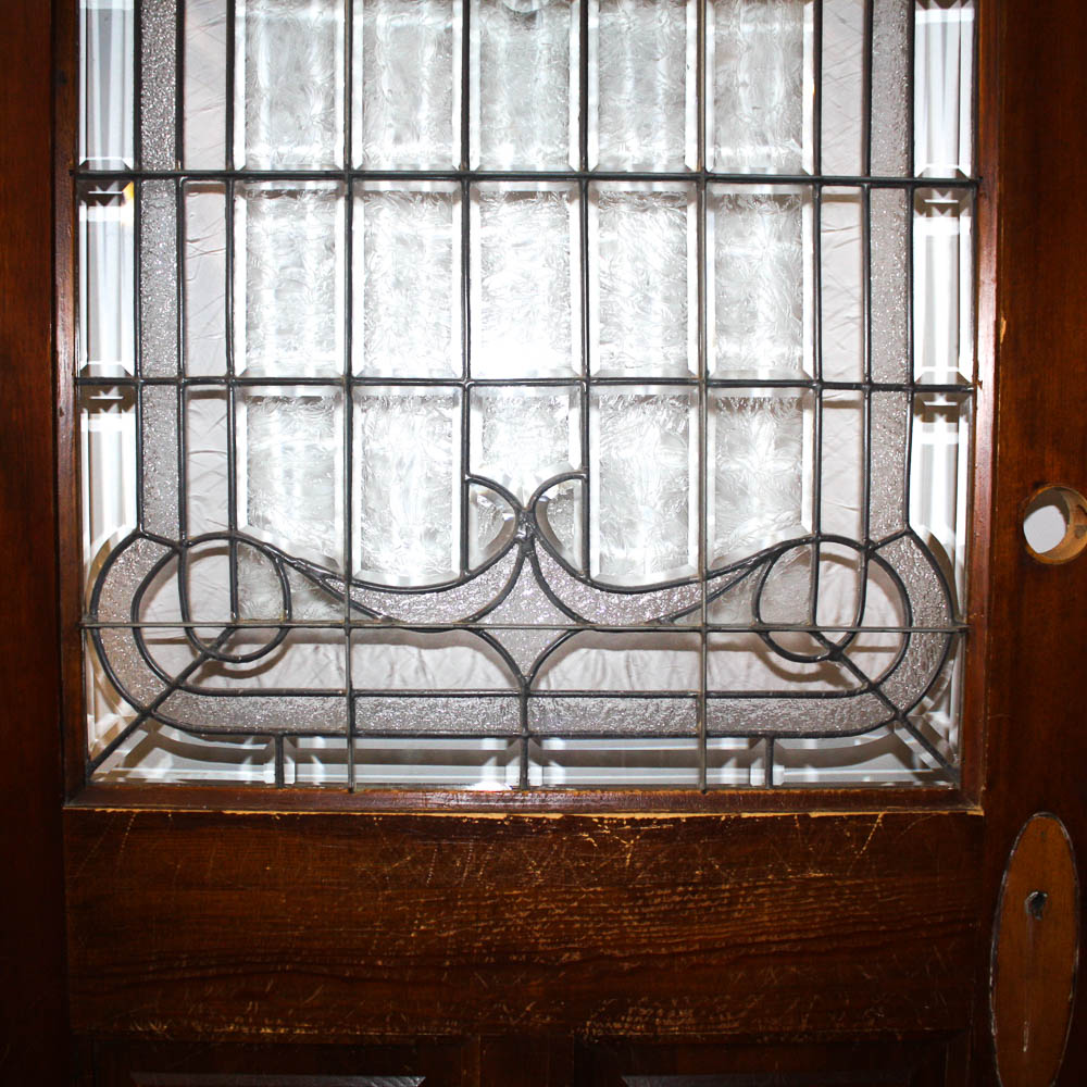 Wood Front Door with Leaded Glass