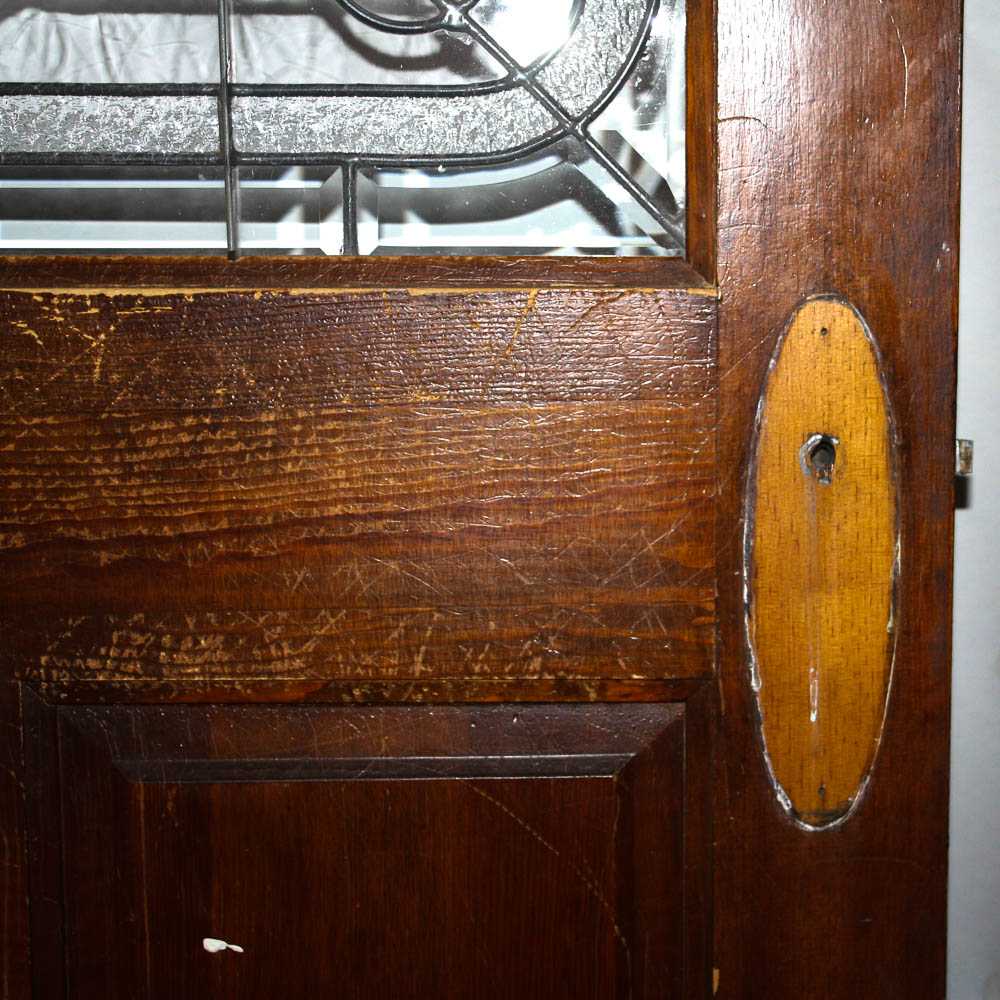 Wood Front Door with Leaded Glass