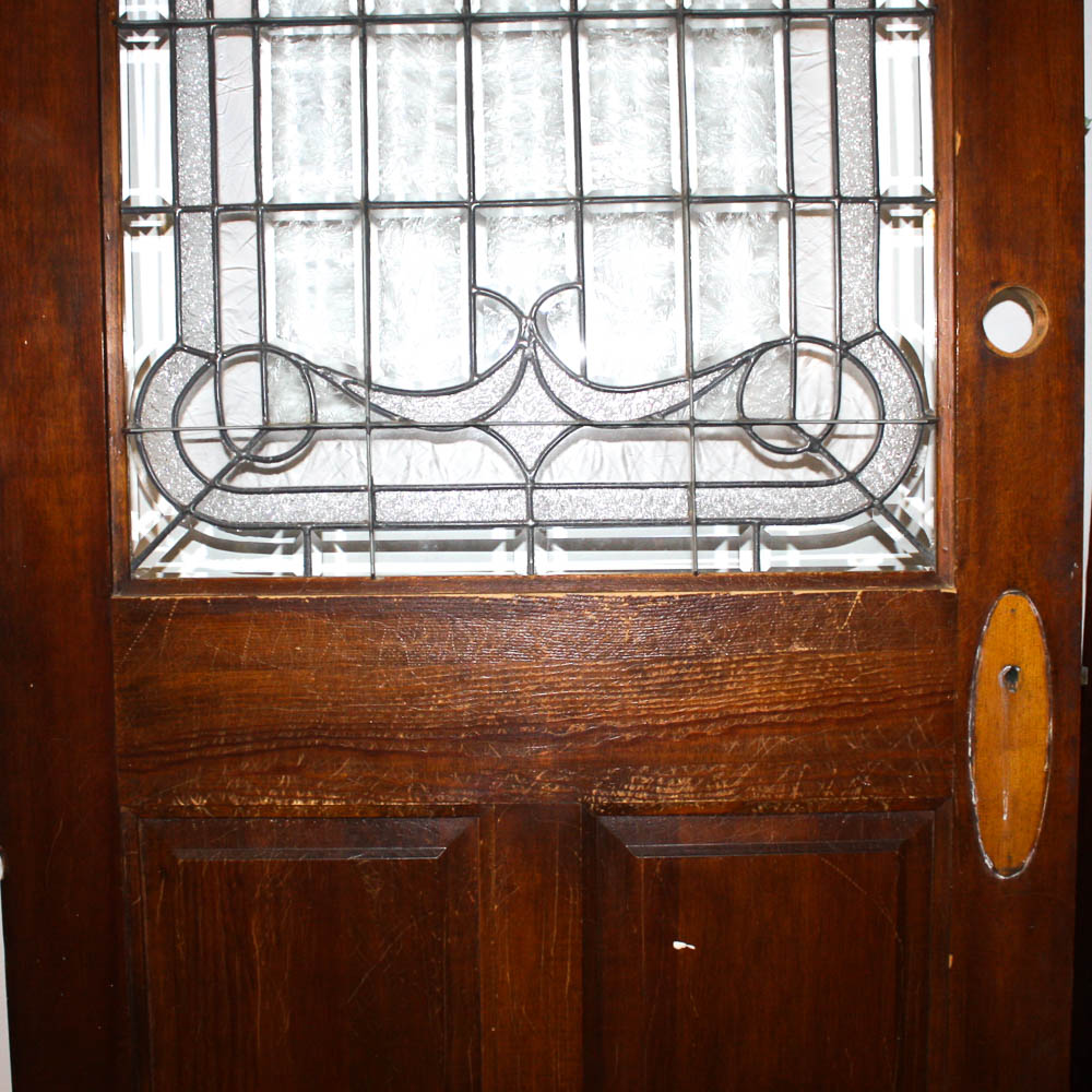 Wood Front Door with Leaded Glass
