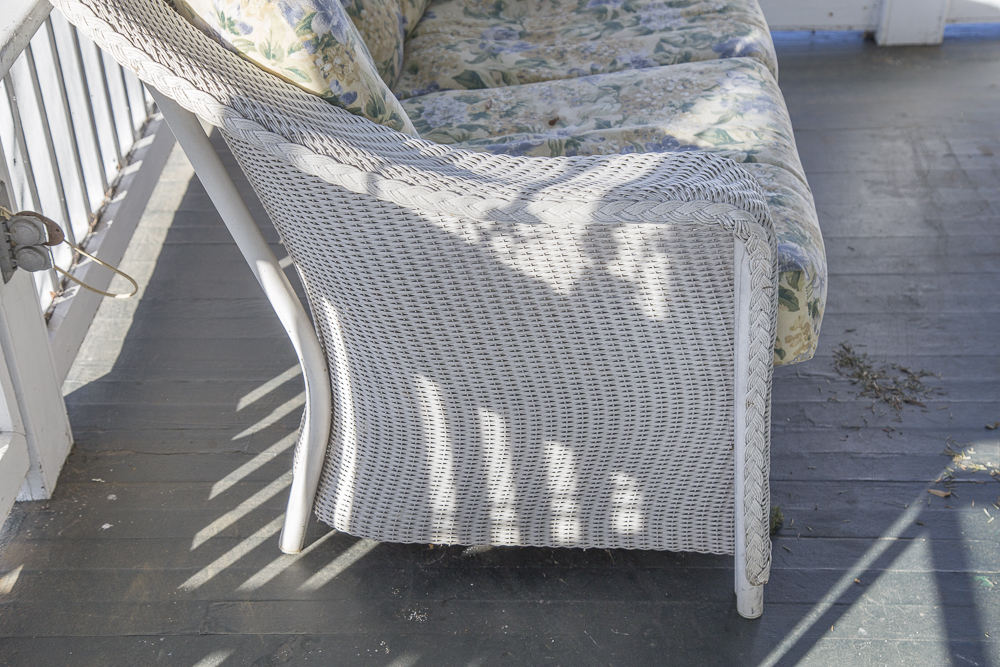 Lloyd Flanders White Wicker Love Seat with Cushions