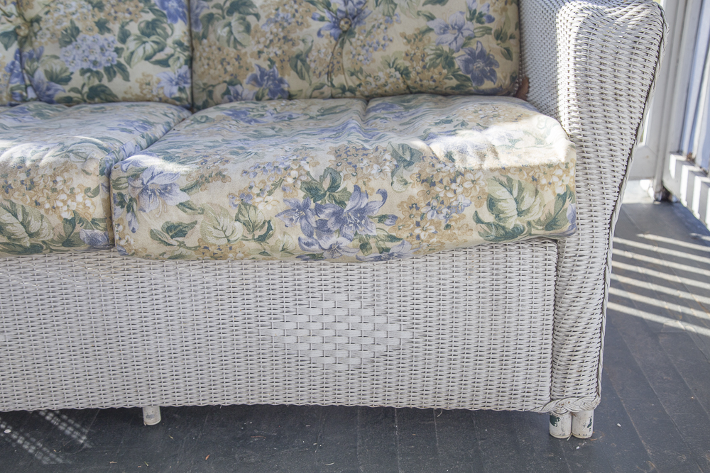 Lloyd Flanders White Wicker Love Seat with Cushions