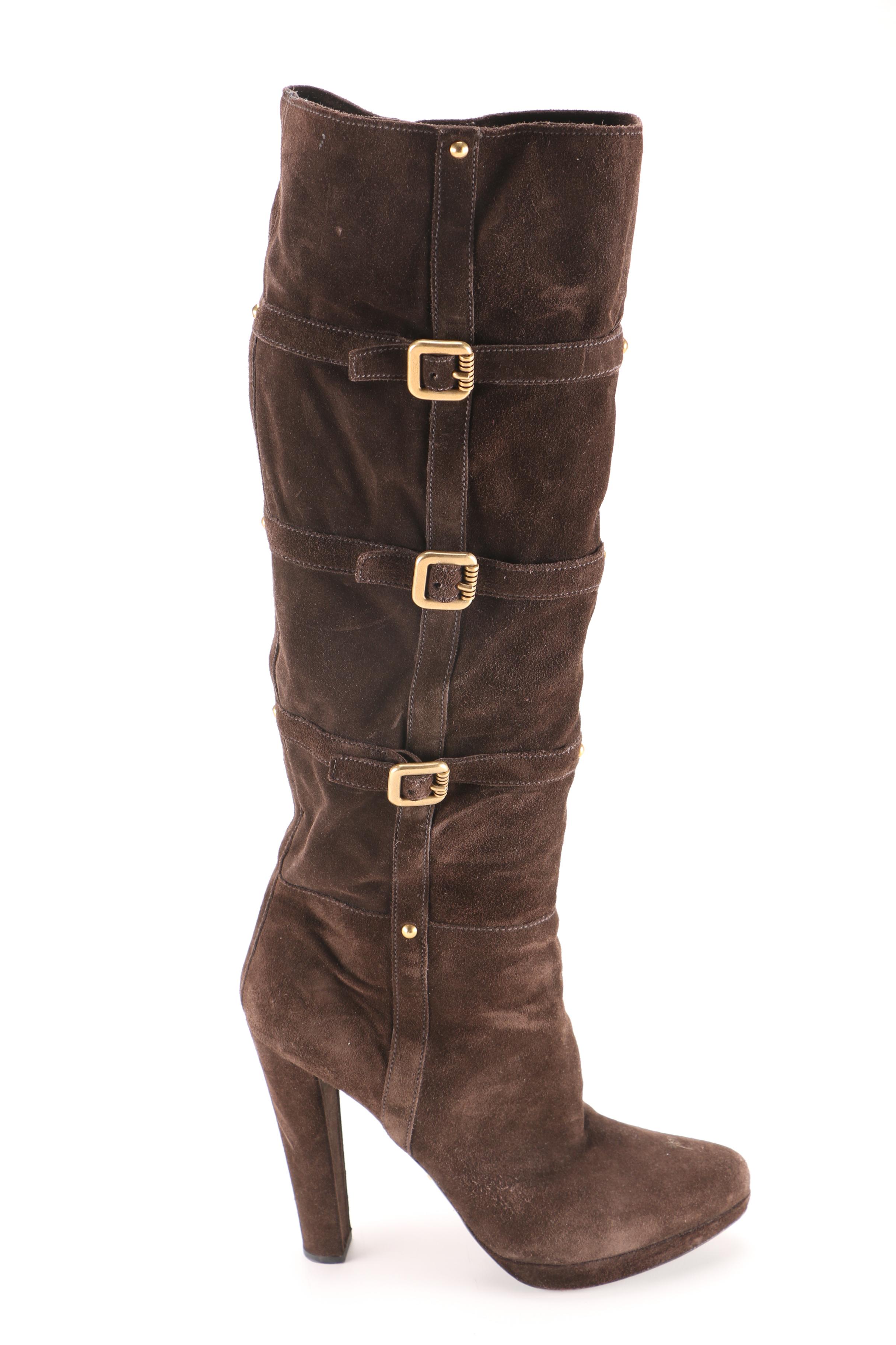 Prada Knee-High Brown Suede Boots