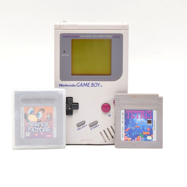 Vintage Nintendo Gameboy With "Tetris" and "Mario's Picross"