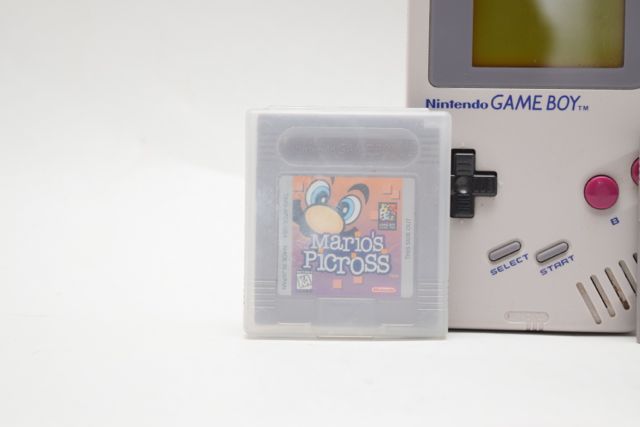 Vintage Nintendo Gameboy With "Tetris" and "Mario's Picross"