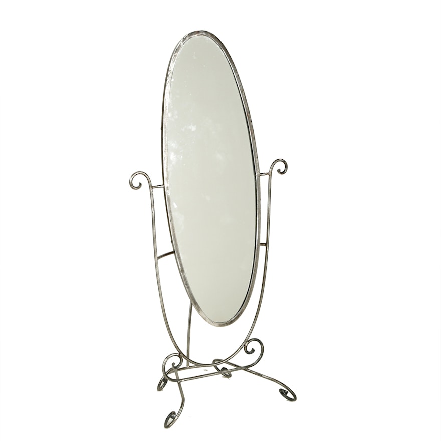Oval Standing Mirror with Scrolling Frame