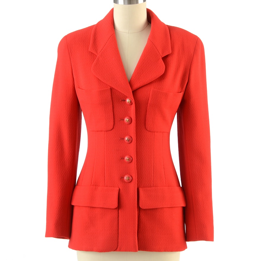 Chanel Boutique Red Wool Suit Blazer