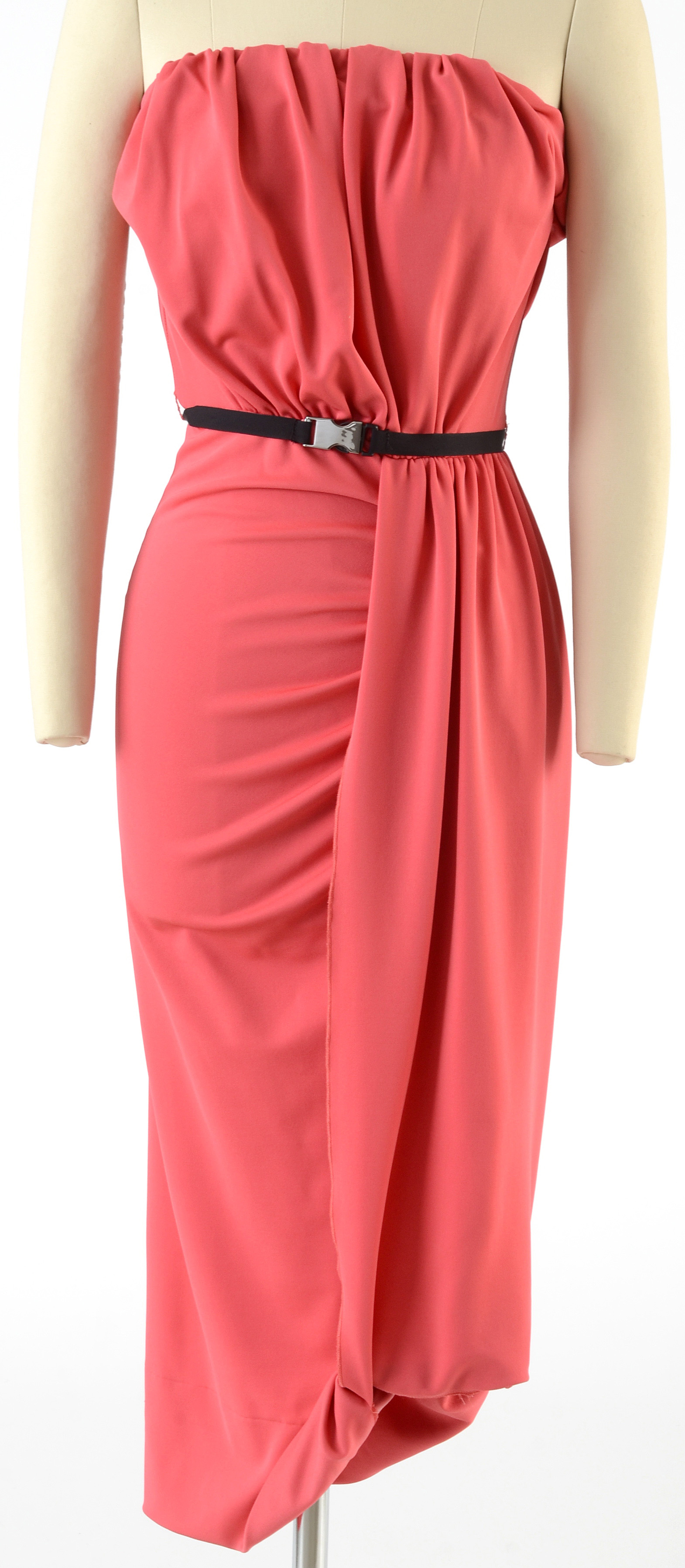 Prada Jersey Cady Strapless Dress in Tamaris Pink with Signature Black Grosgrain Ribbon Belt