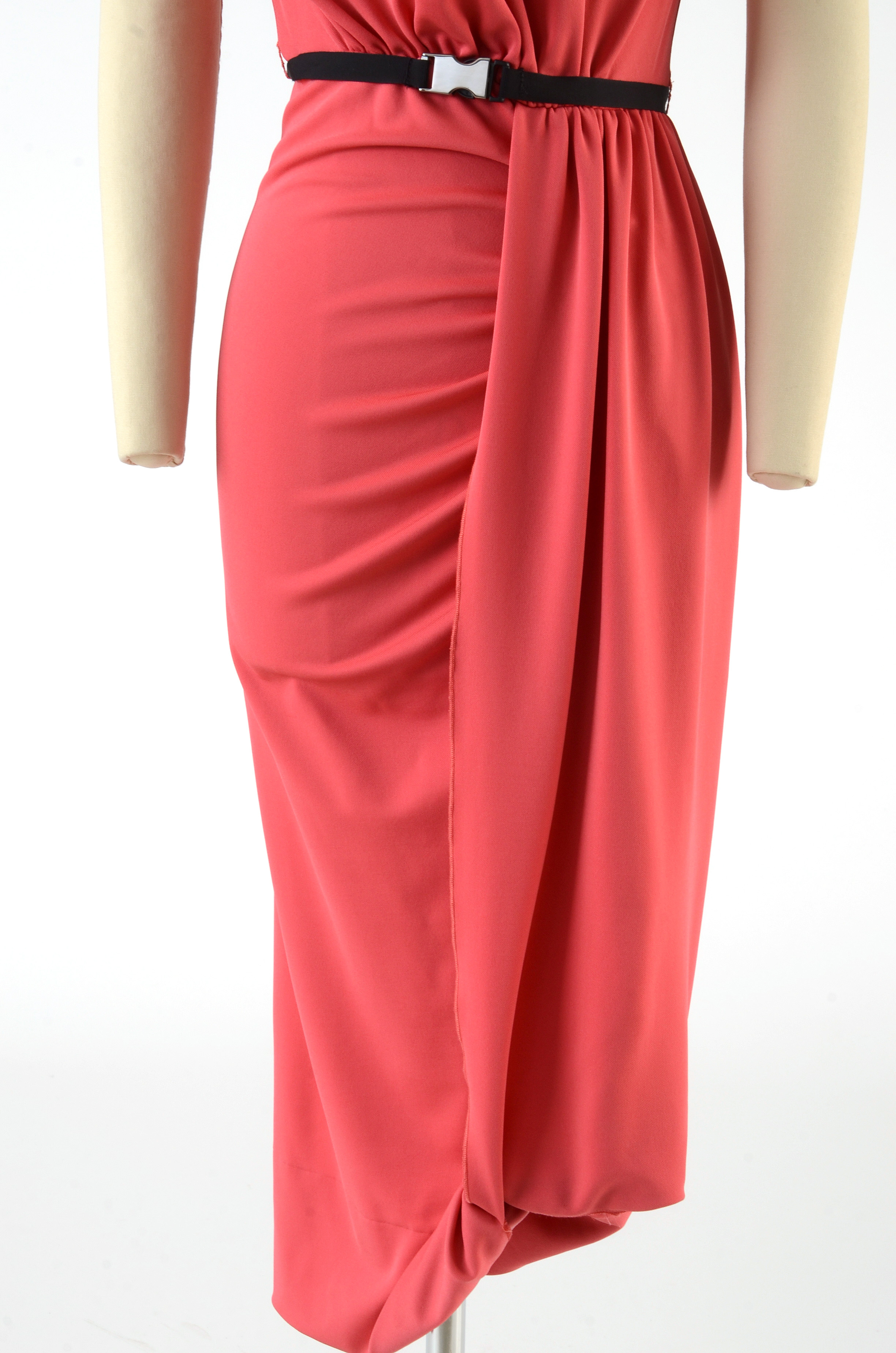 Prada Jersey Cady Strapless Dress in Tamaris Pink with Signature Black Grosgrain Ribbon Belt
