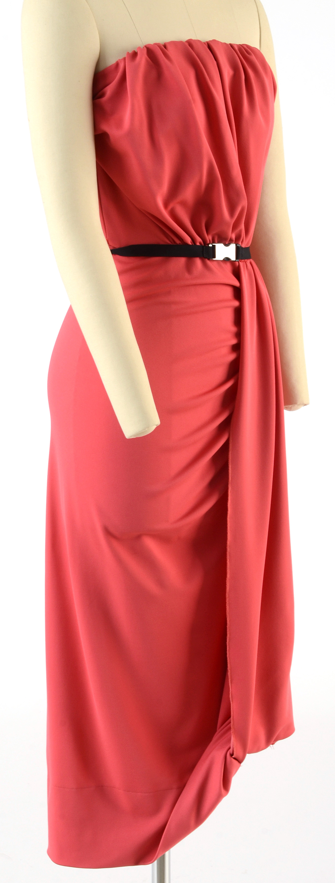 Prada Jersey Cady Strapless Dress in Tamaris Pink with Signature Black Grosgrain Ribbon Belt