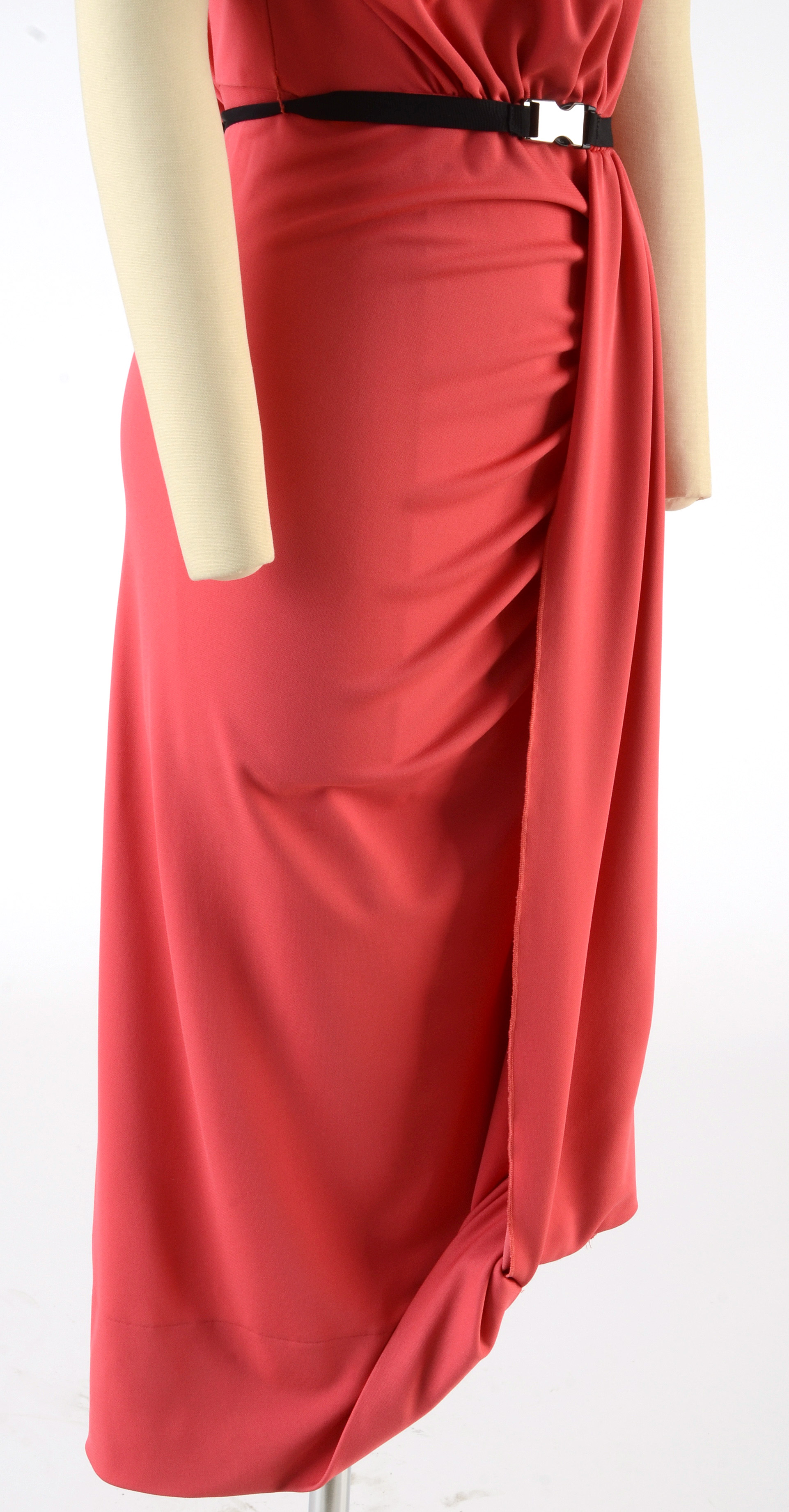 Prada Jersey Cady Strapless Dress in Tamaris Pink with Signature Black Grosgrain Ribbon Belt