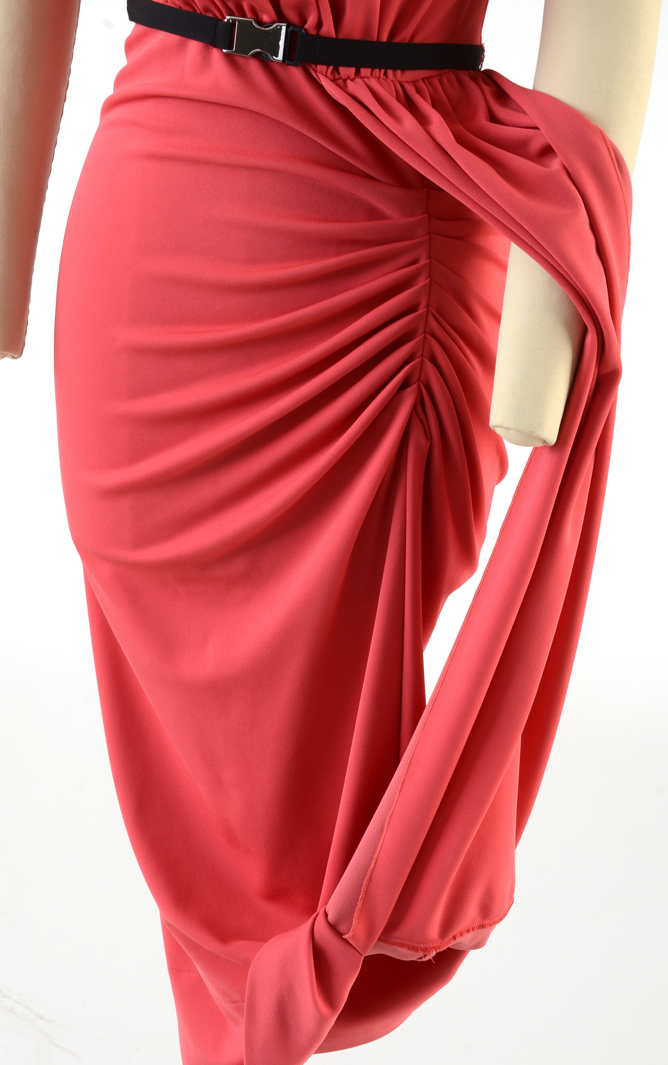 Prada Jersey Cady Strapless Dress in Tamaris Pink with Signature Black Grosgrain Ribbon Belt