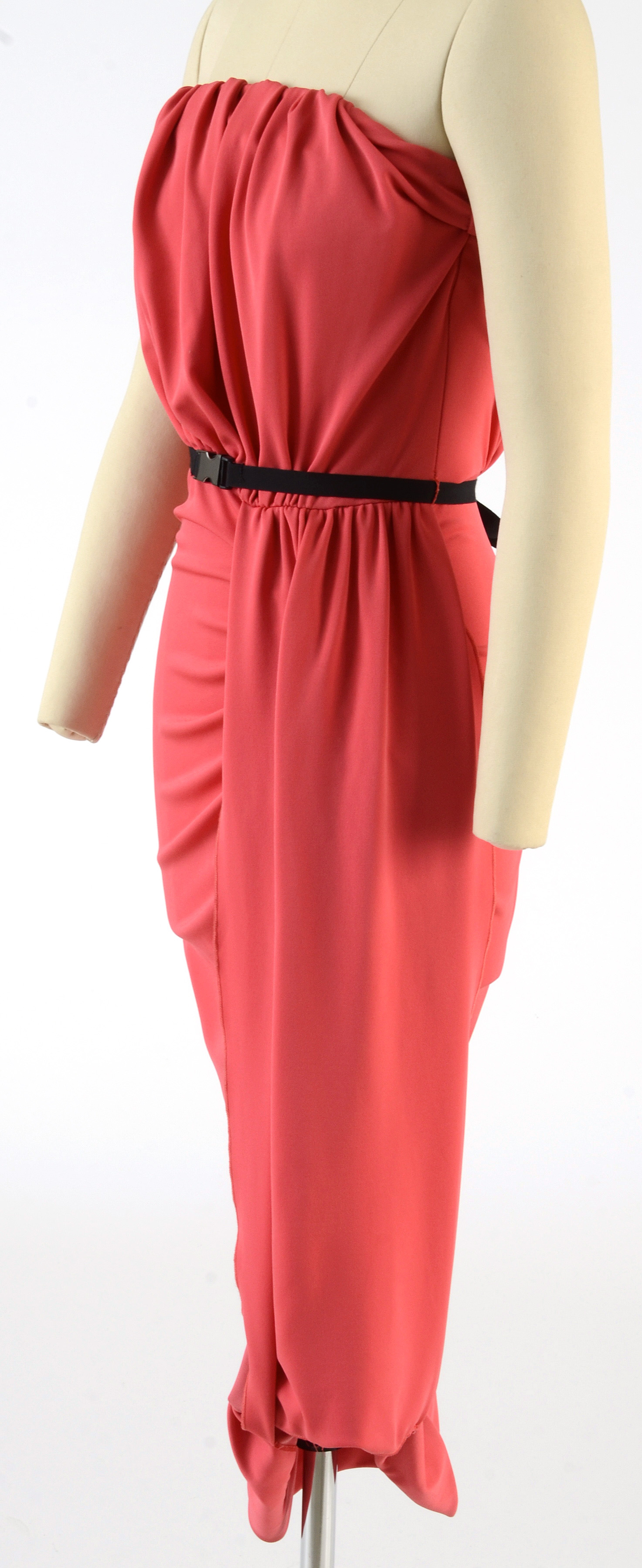 Prada Jersey Cady Strapless Dress in Tamaris Pink with Signature Black Grosgrain Ribbon Belt
