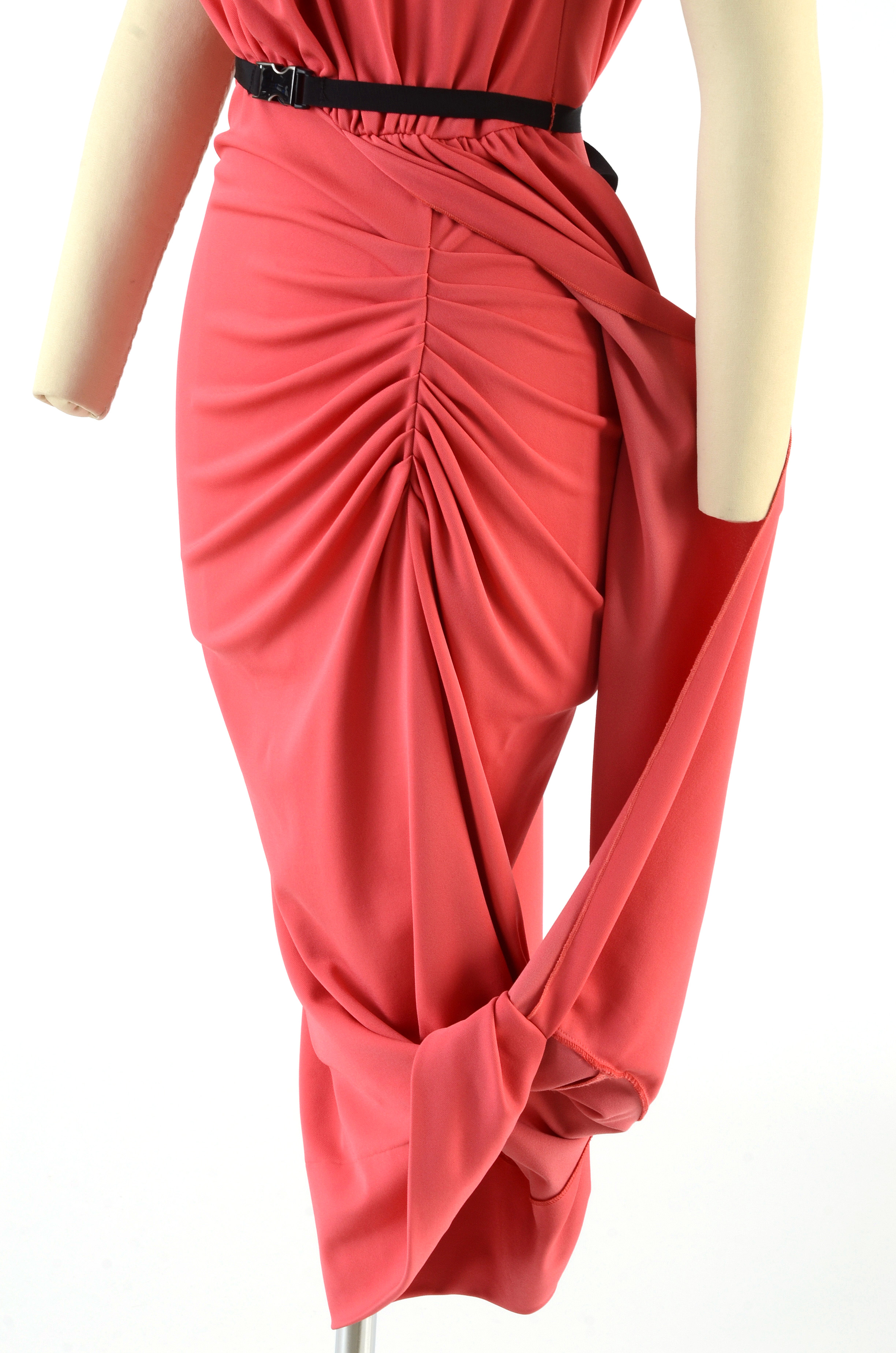 Prada Jersey Cady Strapless Dress in Tamaris Pink with Signature Black Grosgrain Ribbon Belt