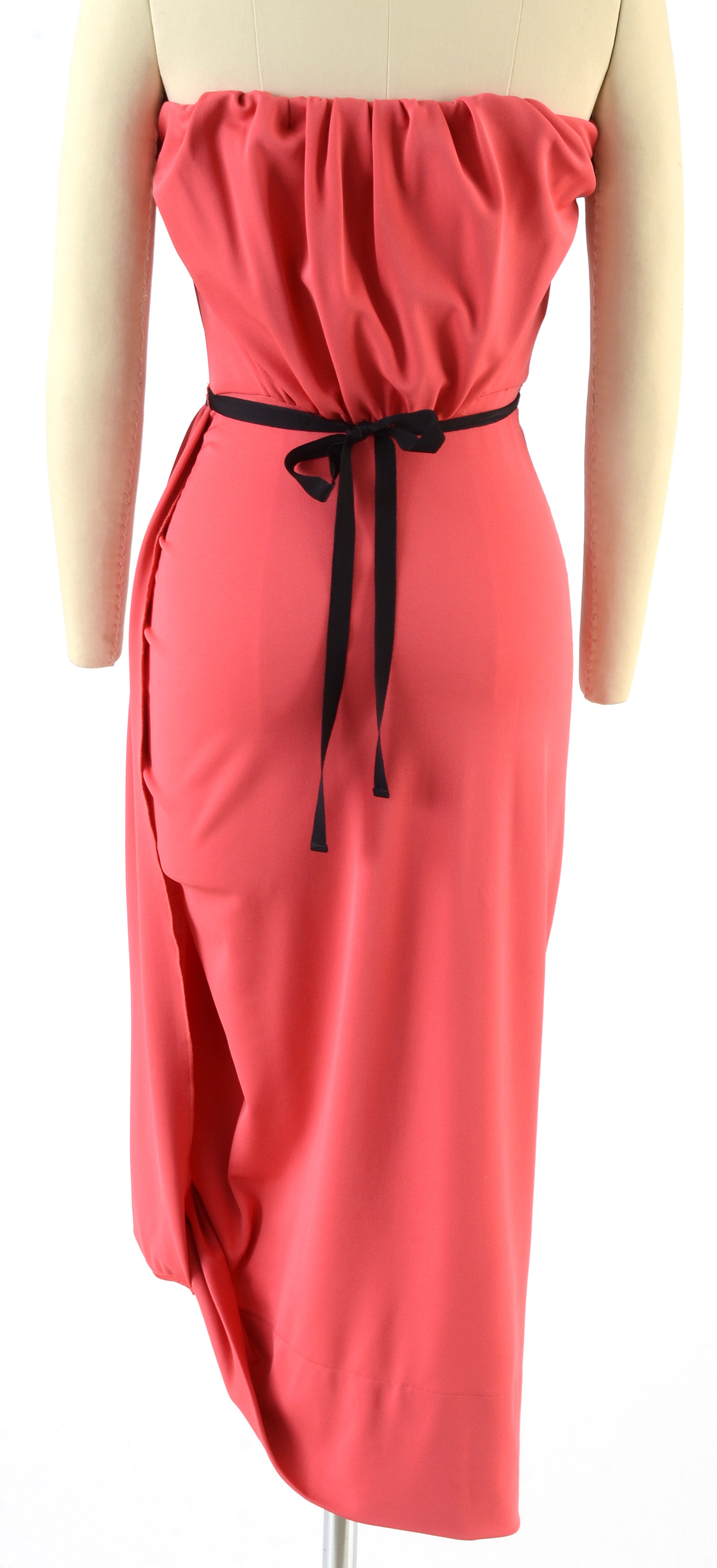 Prada Jersey Cady Strapless Dress in Tamaris Pink with Signature Black Grosgrain Ribbon Belt