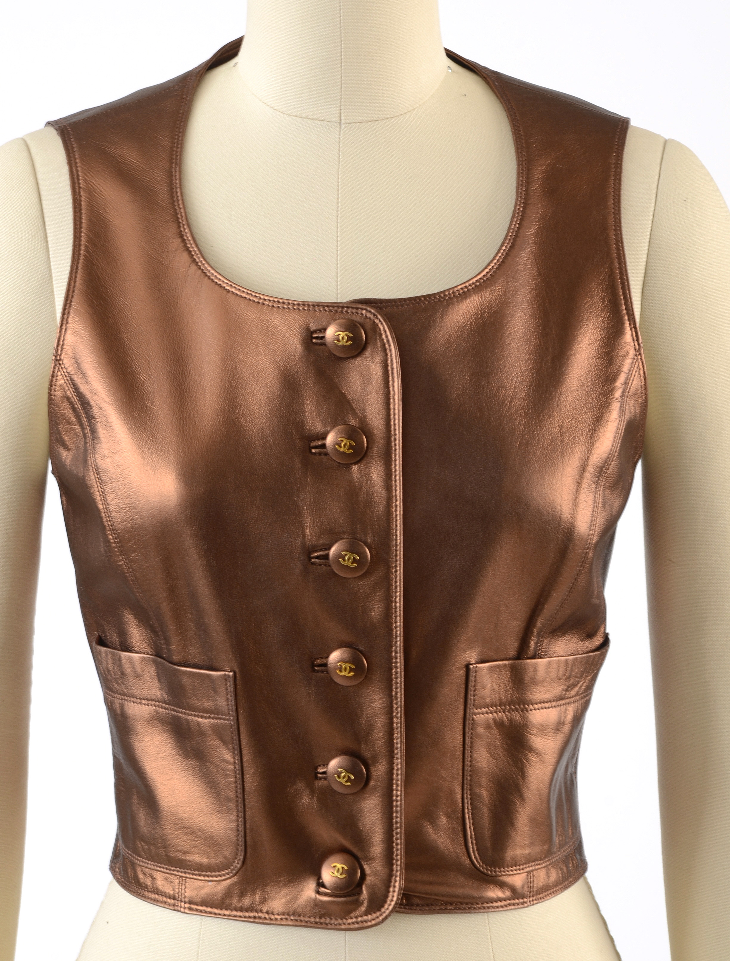 Chanel Boutique Bronze Lambskin Leather Vest