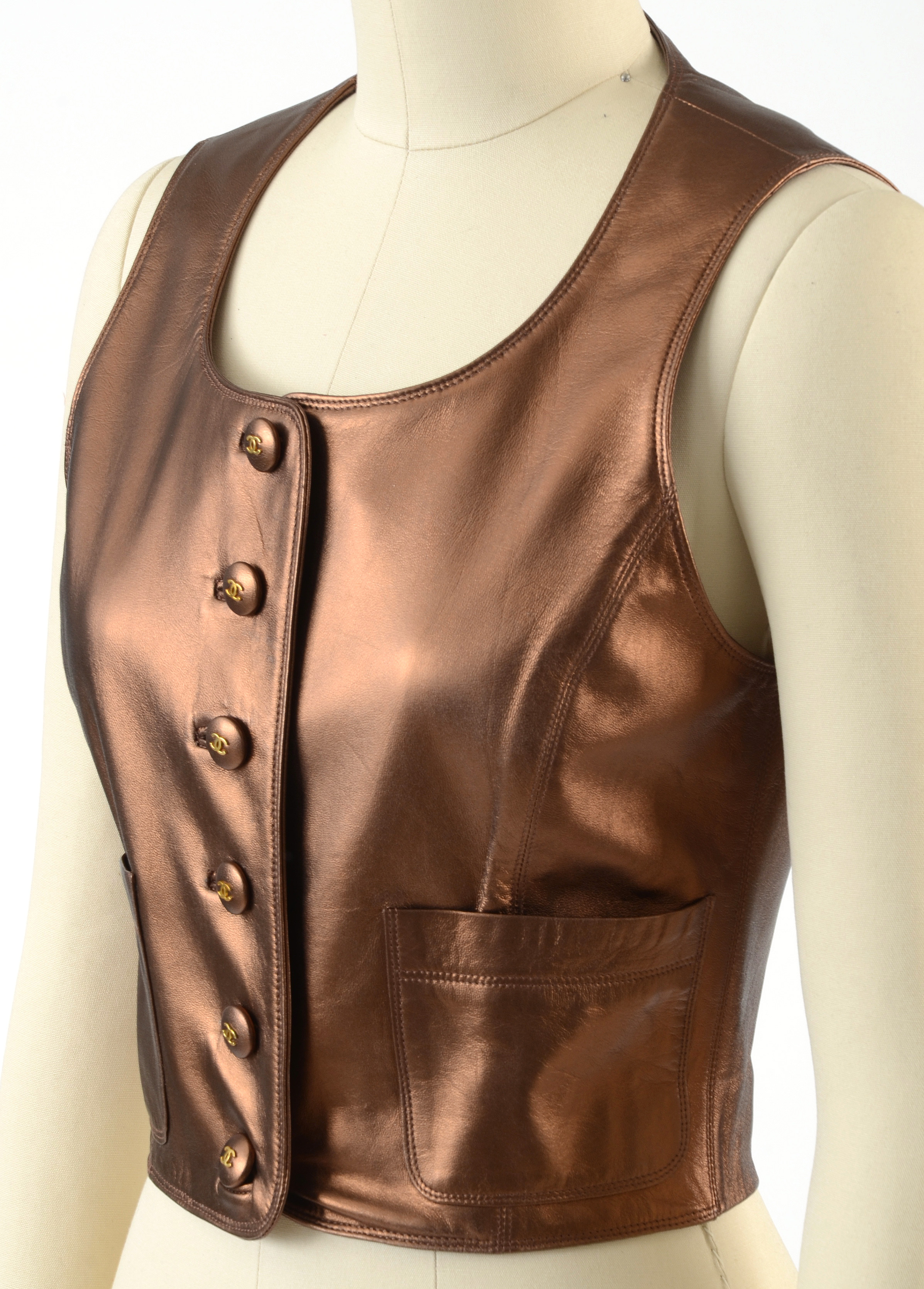 Chanel Boutique Bronze Lambskin Leather Vest