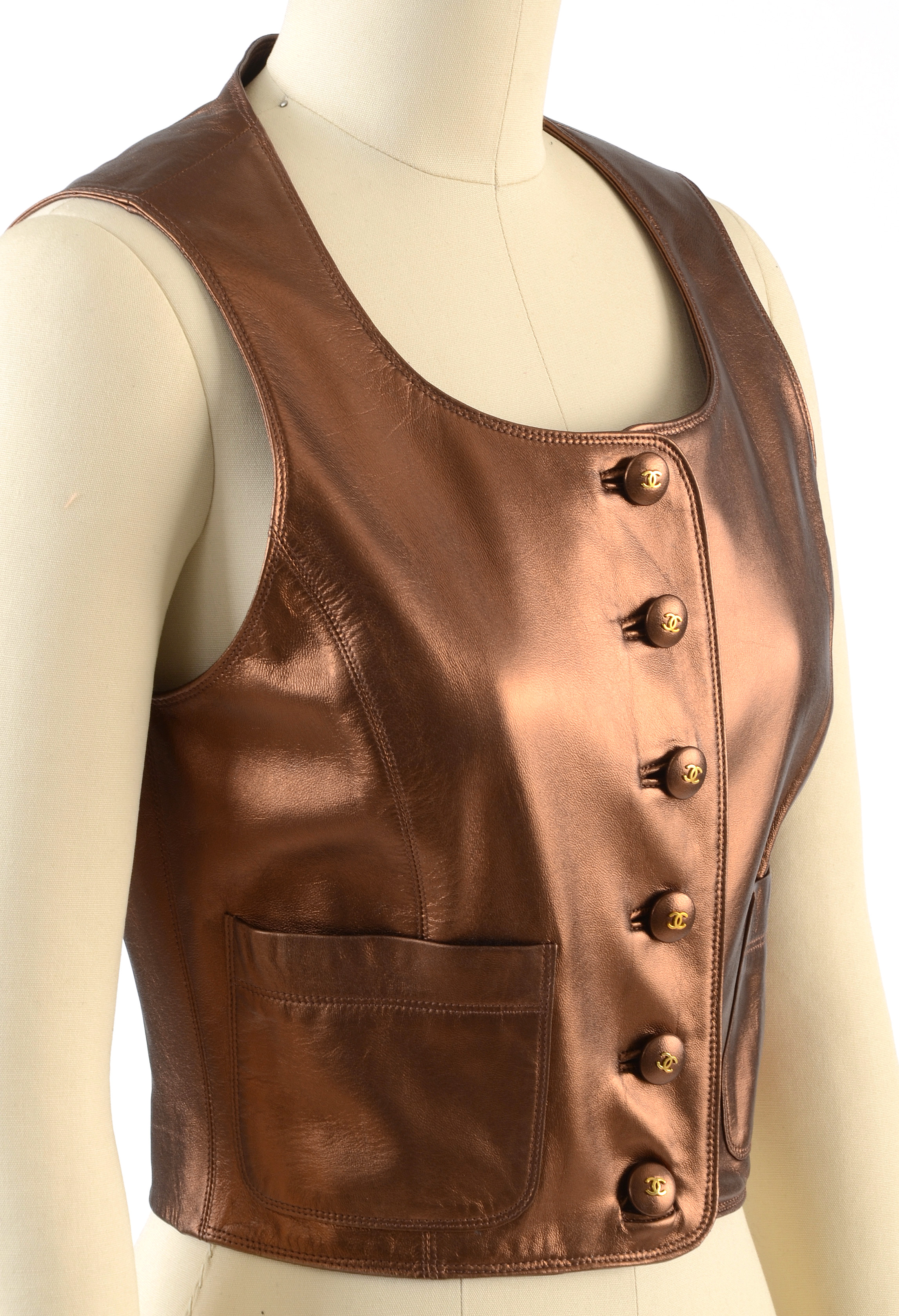 Chanel Boutique Bronze Lambskin Leather Vest