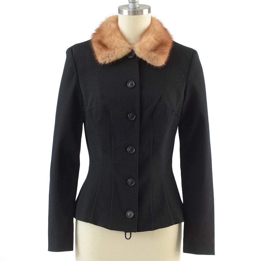 Dolce & Gabbana Black Button Front Jacket with Natural Mink Collar