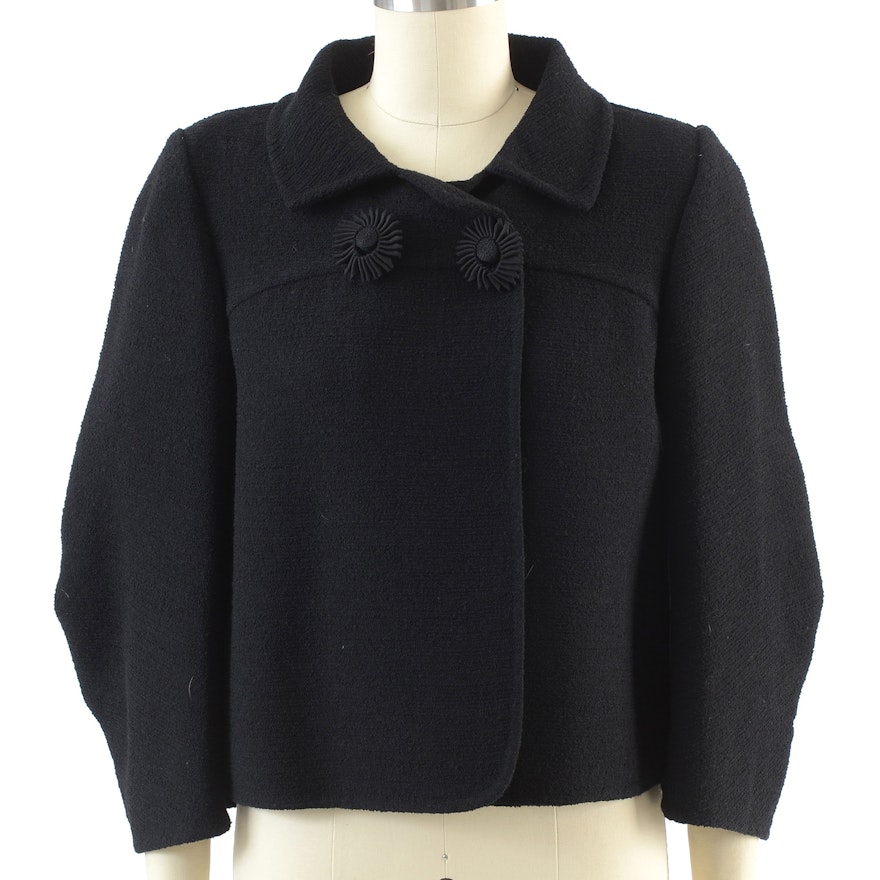 Oscar De La Renta Black Wool Blend Vintage Inspired Crop Jacket