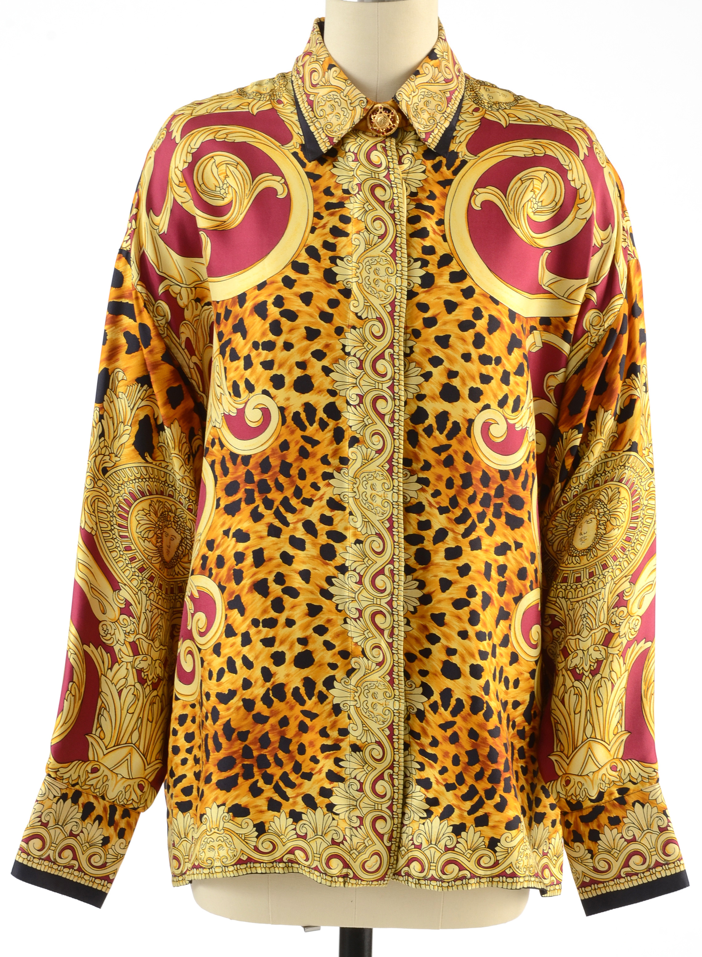 Gianni Versace Couture Soie Silk Print Button Front Blouse