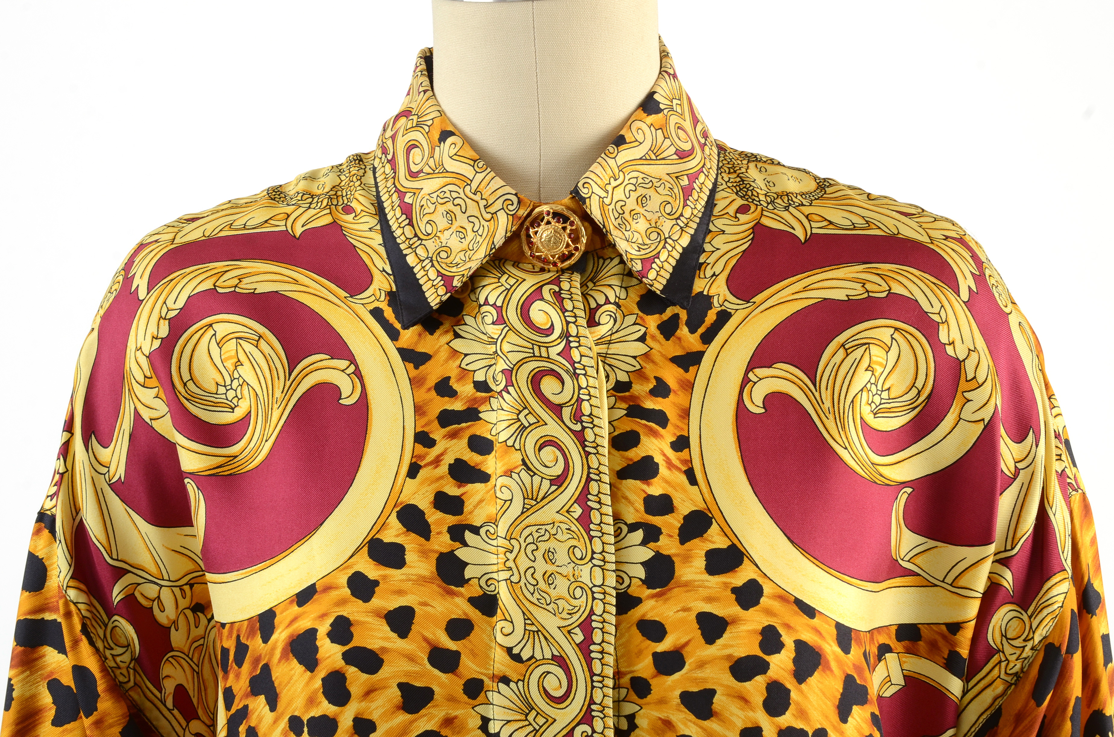 Gianni Versace Couture Soie Silk Print Button Front Blouse