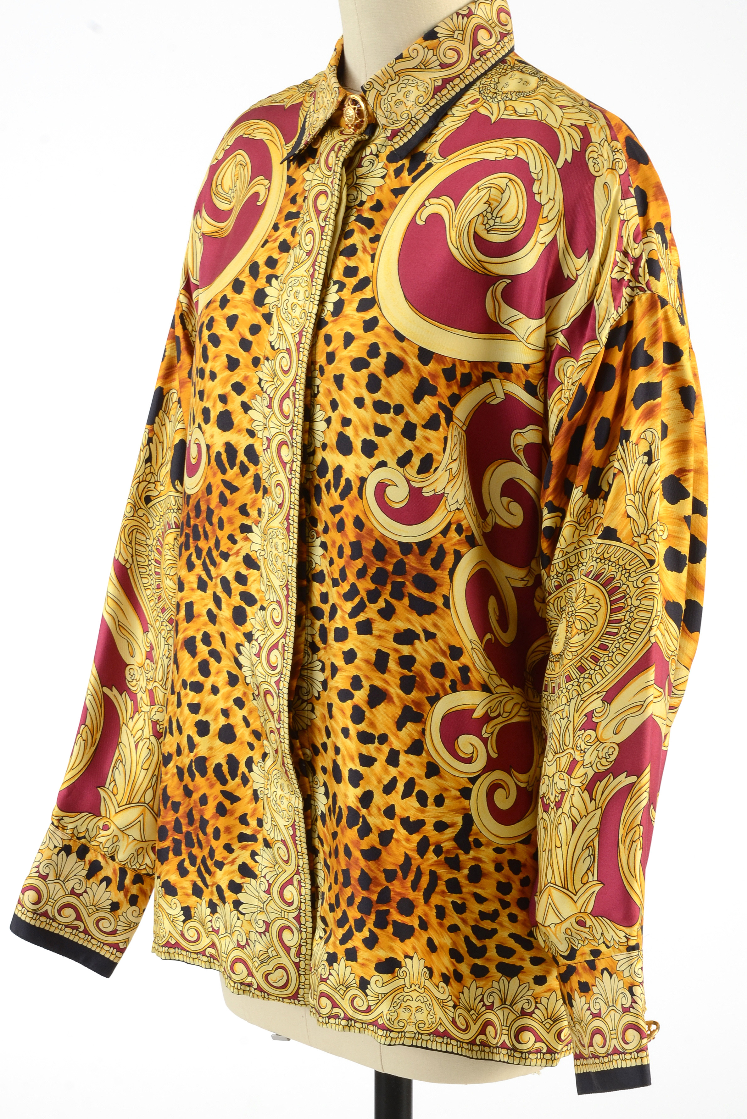 Gianni Versace Couture Soie Silk Print Button Front Blouse