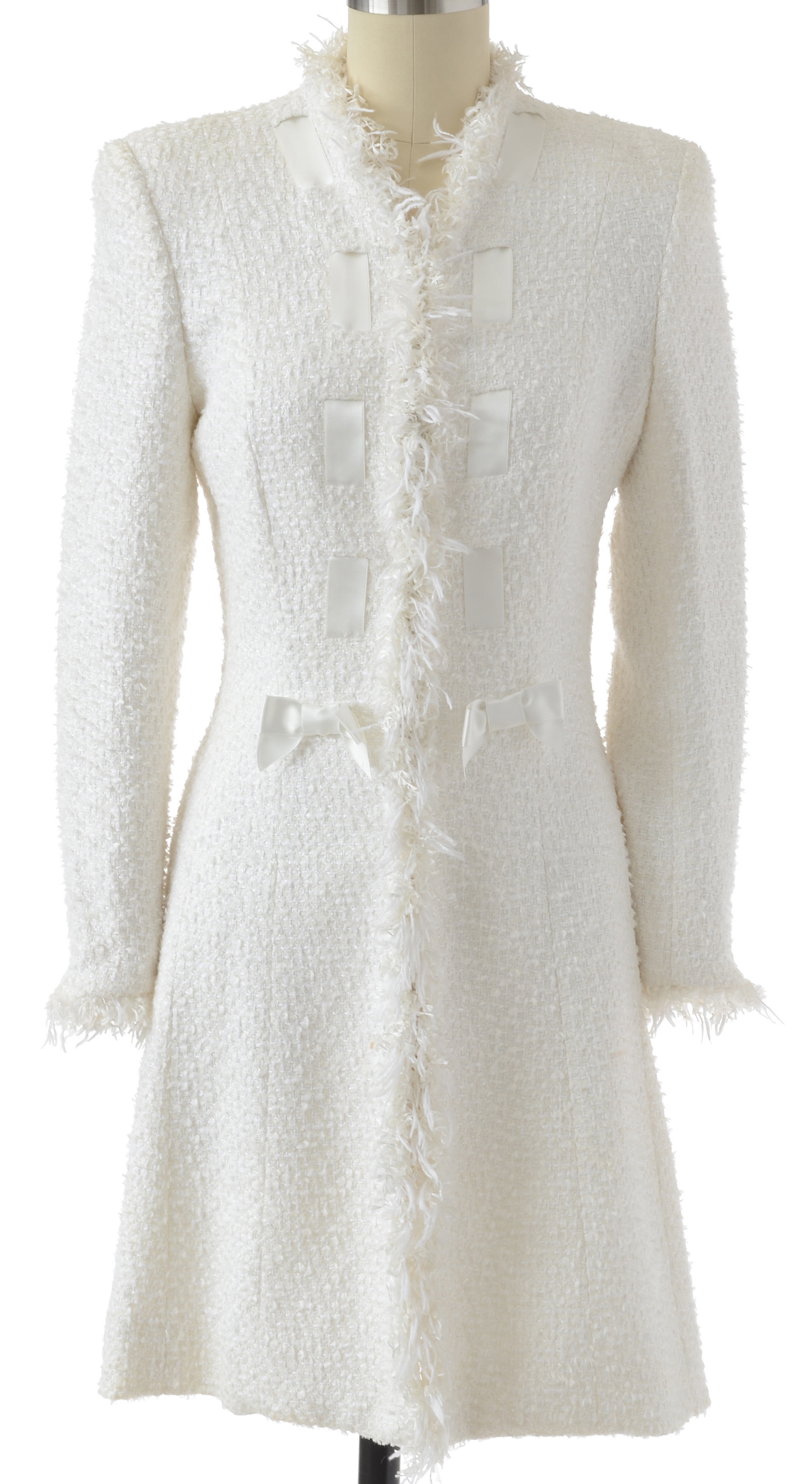 Escada White Knit Mid-Length Dress Coat Susan Wore at Event Promoting Her Memoir "All My Life"