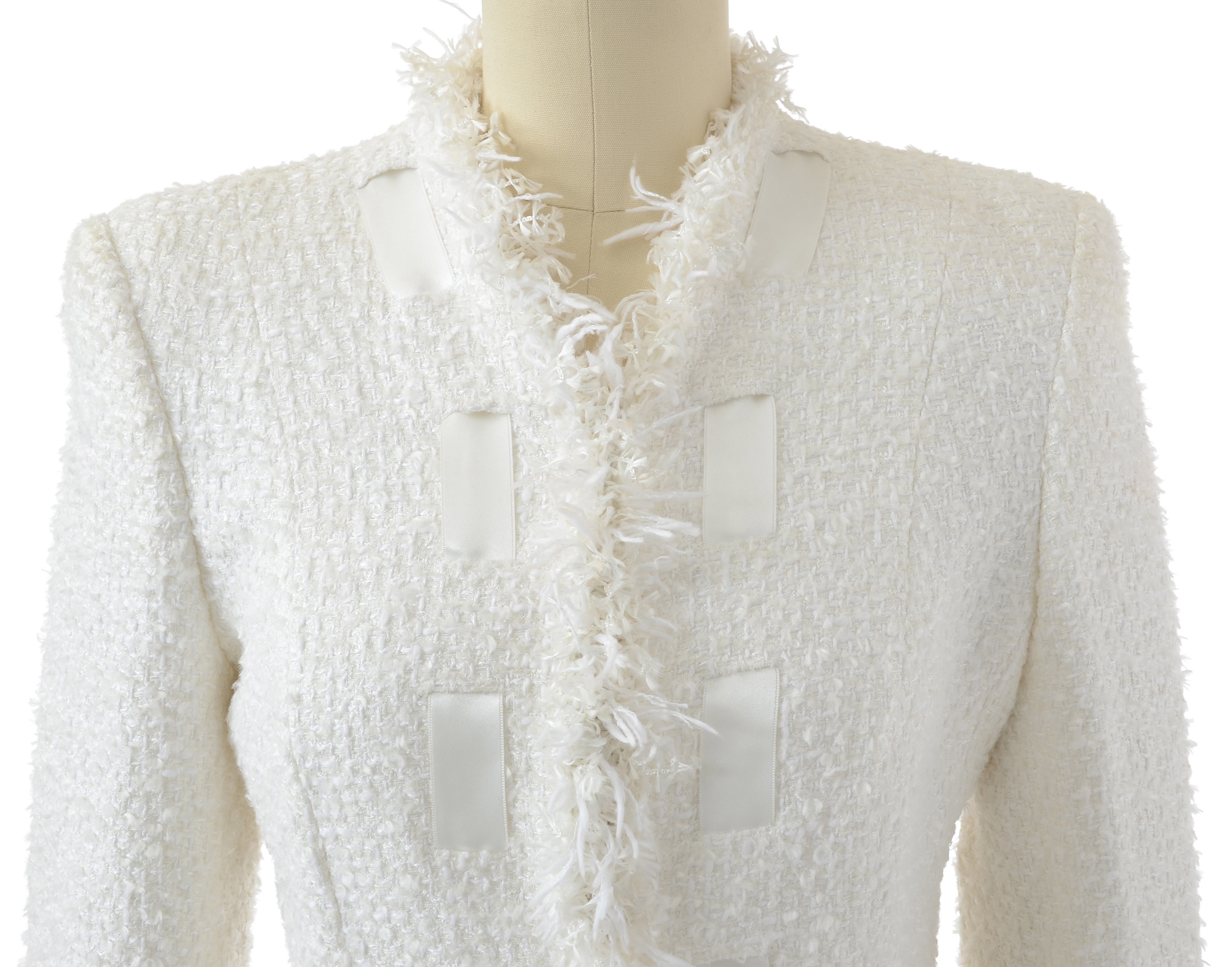 Escada White Knit Mid-Length Dress Coat Susan Wore at Event Promoting Her Memoir "All My Life"