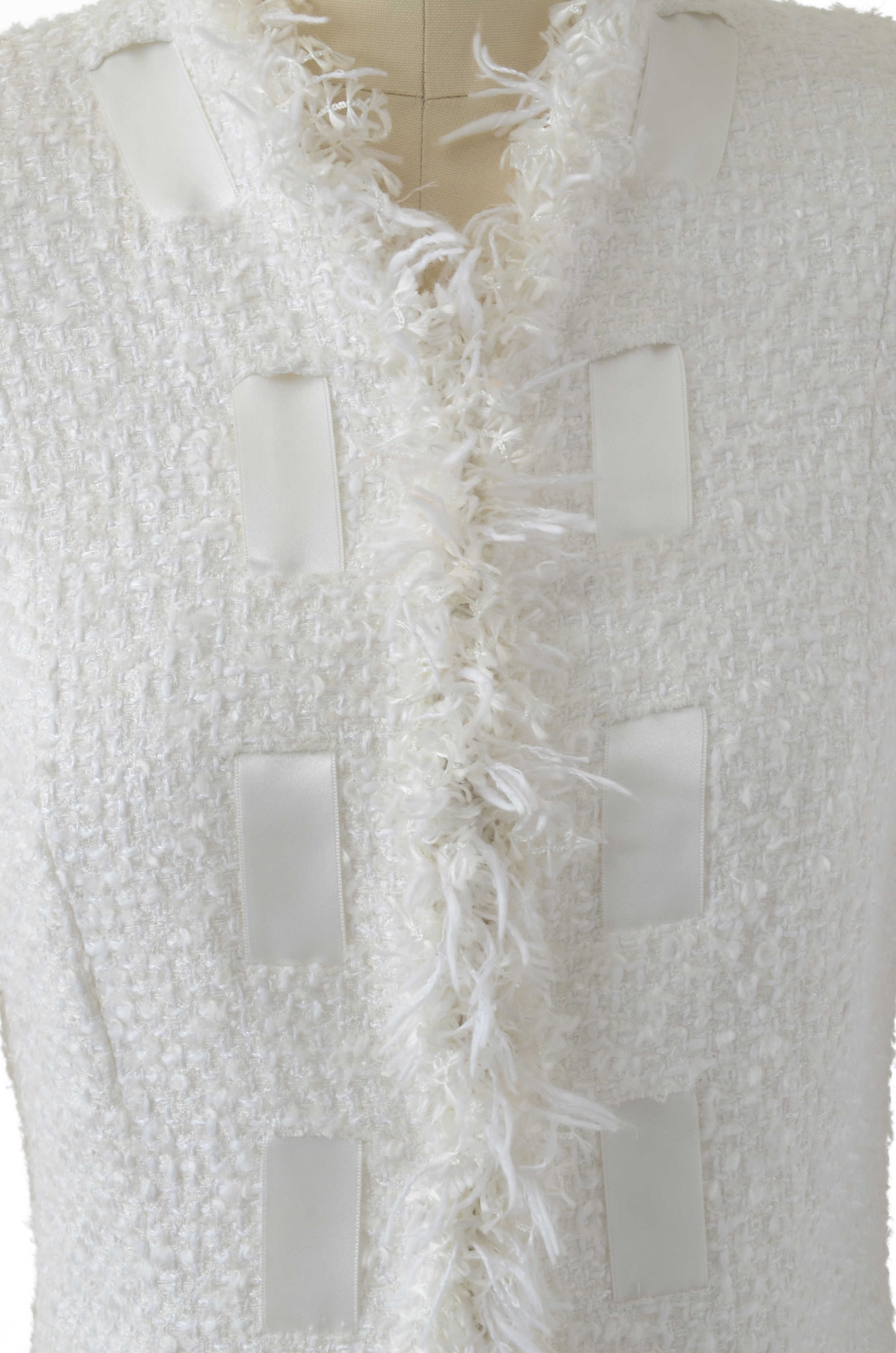 Escada White Knit Mid-Length Dress Coat Susan Wore at Event Promoting Her Memoir "All My Life"