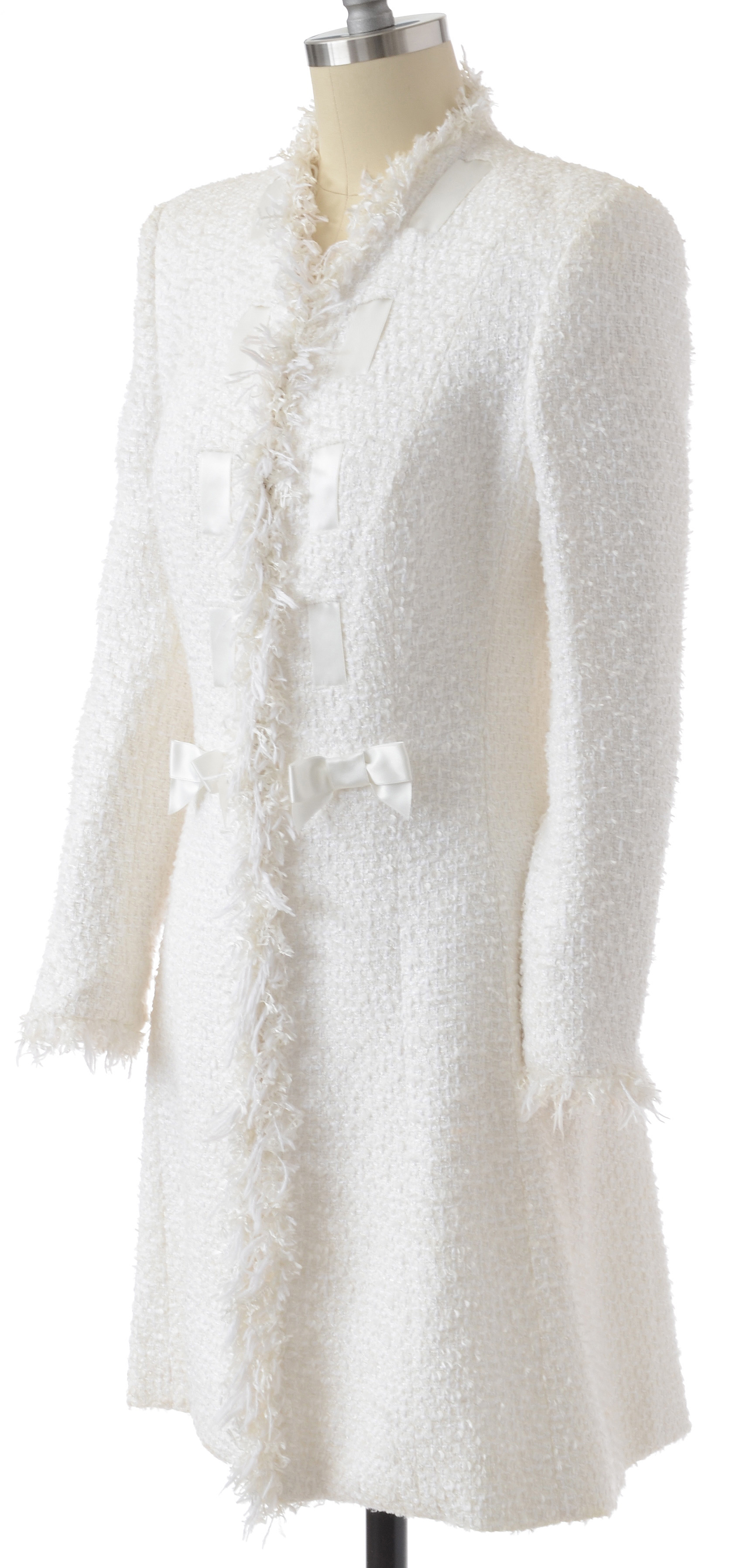 Escada White Knit Mid-Length Dress Coat Susan Wore at Event Promoting Her Memoir "All My Life"