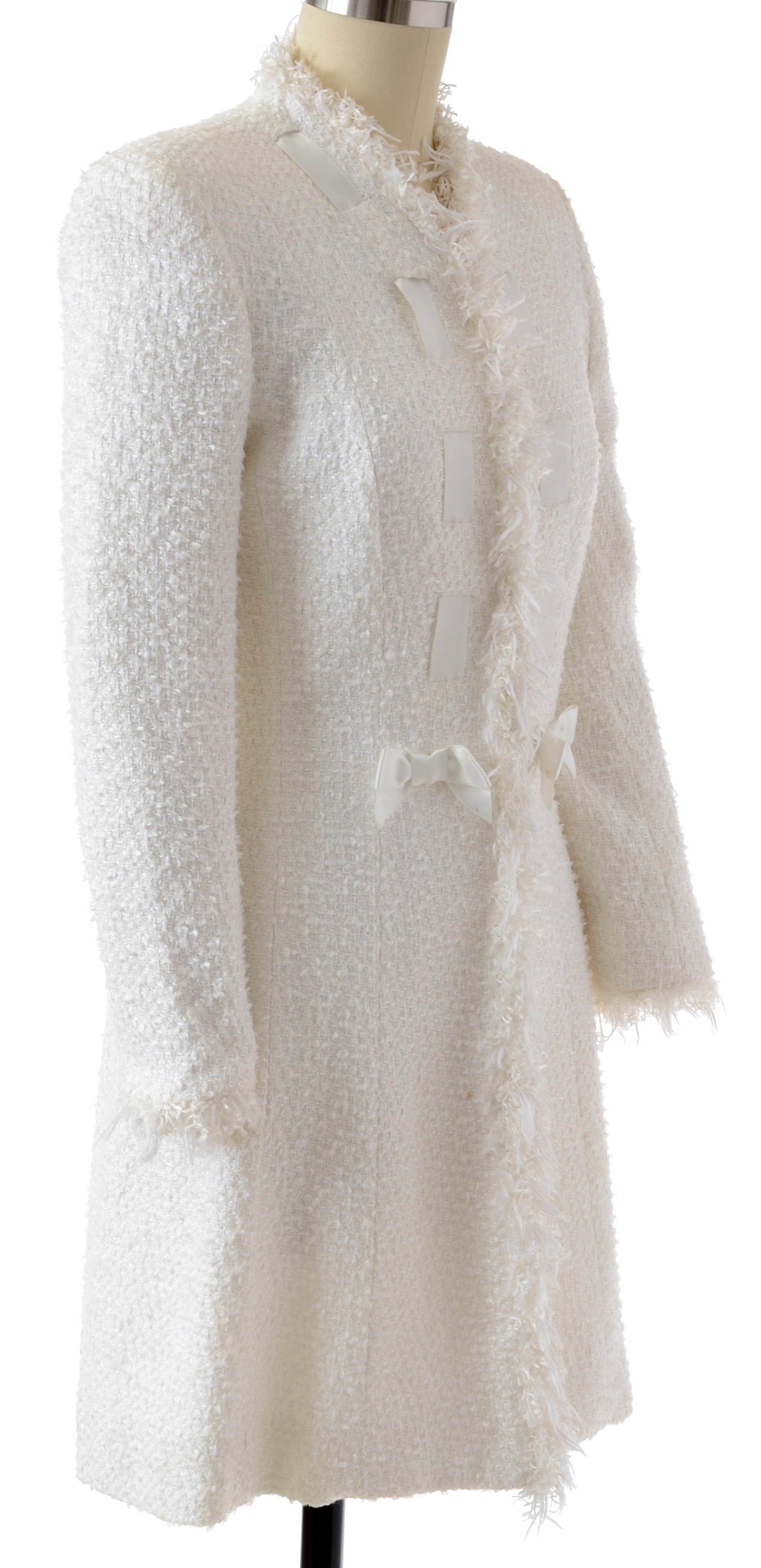 Escada White Knit Mid-Length Dress Coat Susan Wore at Event Promoting Her Memoir "All My Life"