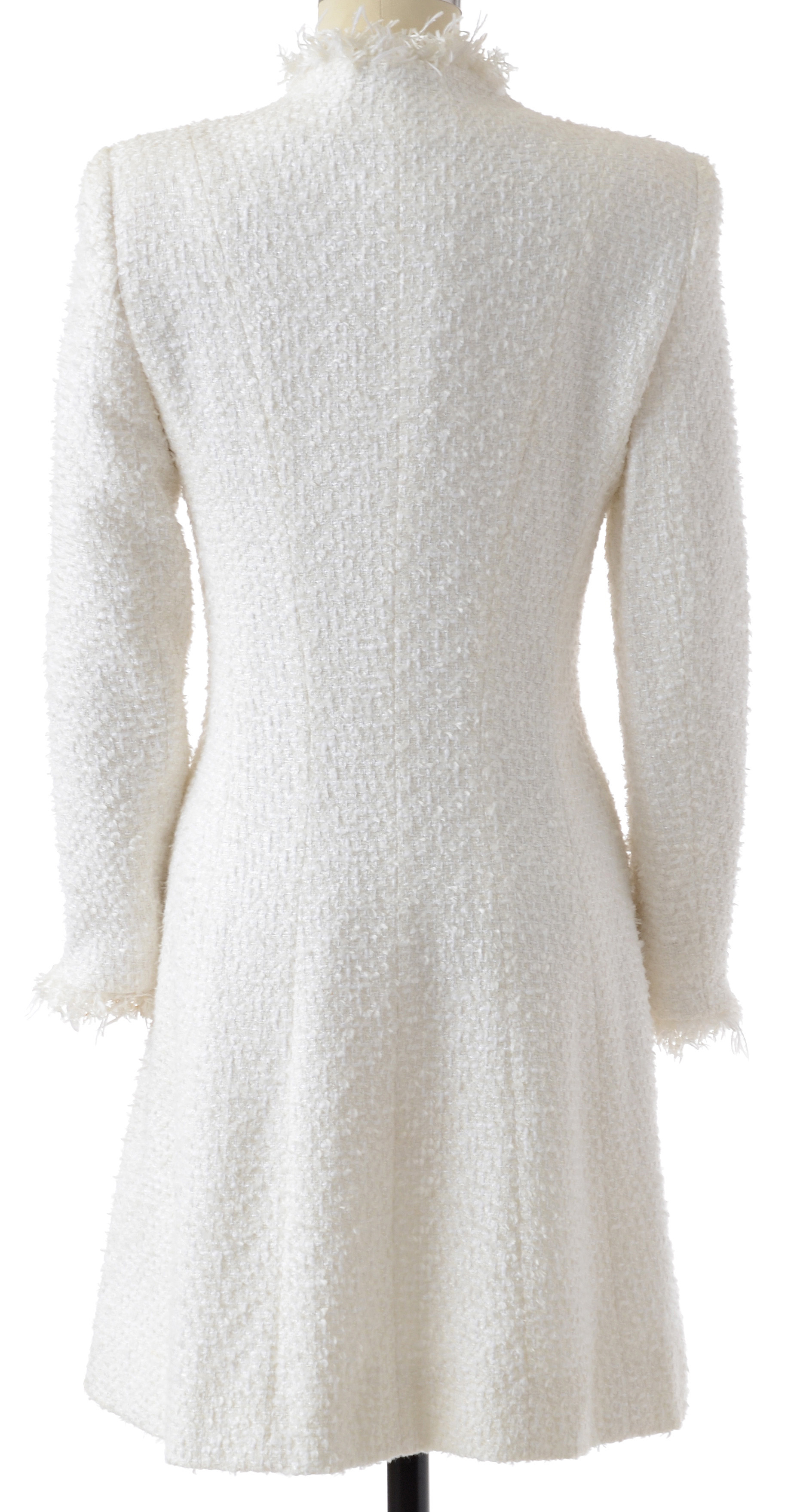 Escada White Knit Mid-Length Dress Coat Susan Wore at Event Promoting Her Memoir "All My Life"