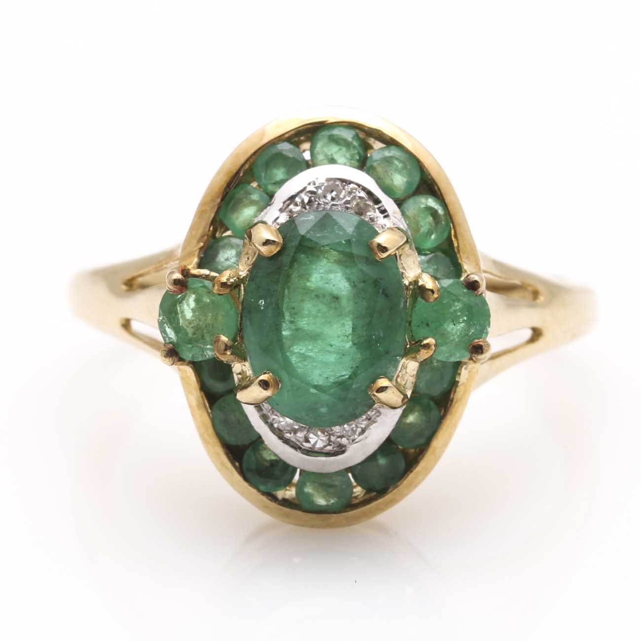 14K Yellow Gold Emerald and Diamond Ring