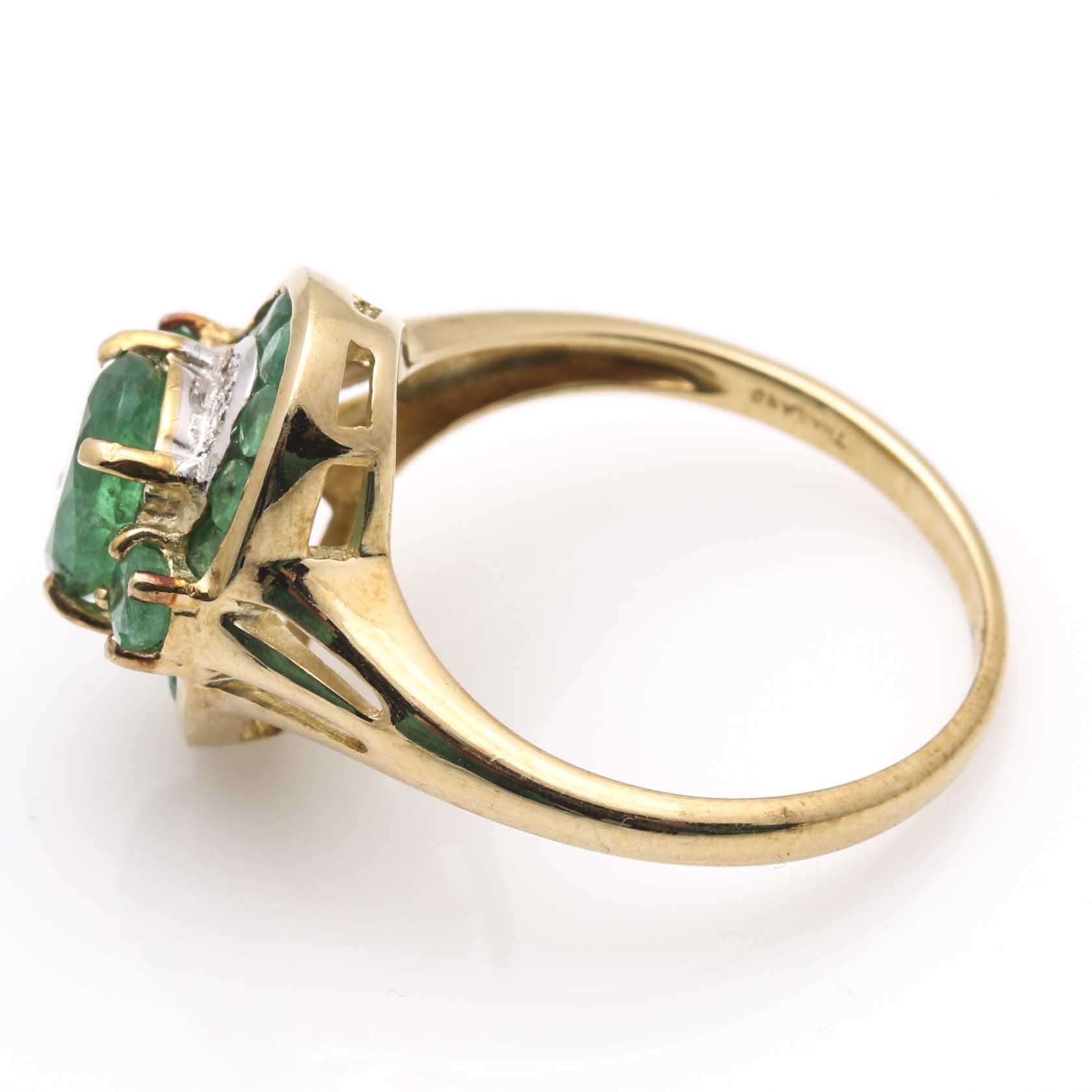 14K Yellow Gold Emerald and Diamond Ring