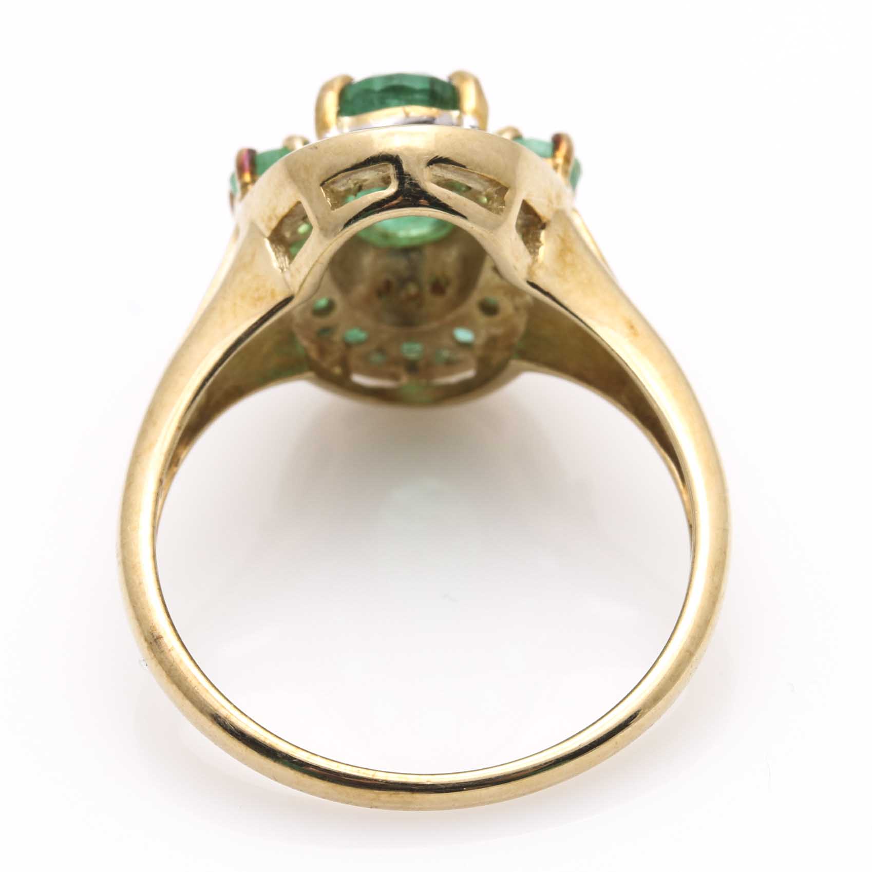 14K Yellow Gold Emerald and Diamond Ring