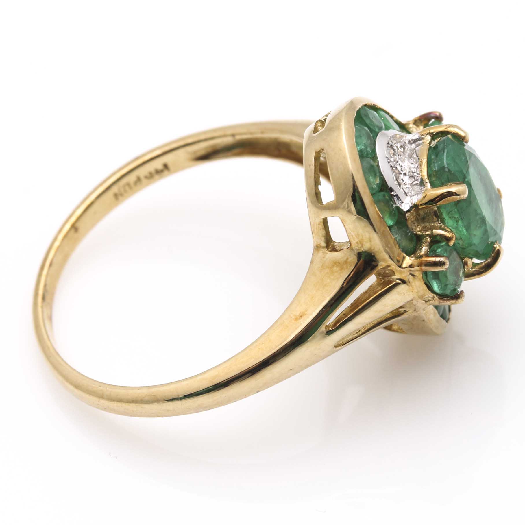 14K Yellow Gold Emerald and Diamond Ring
