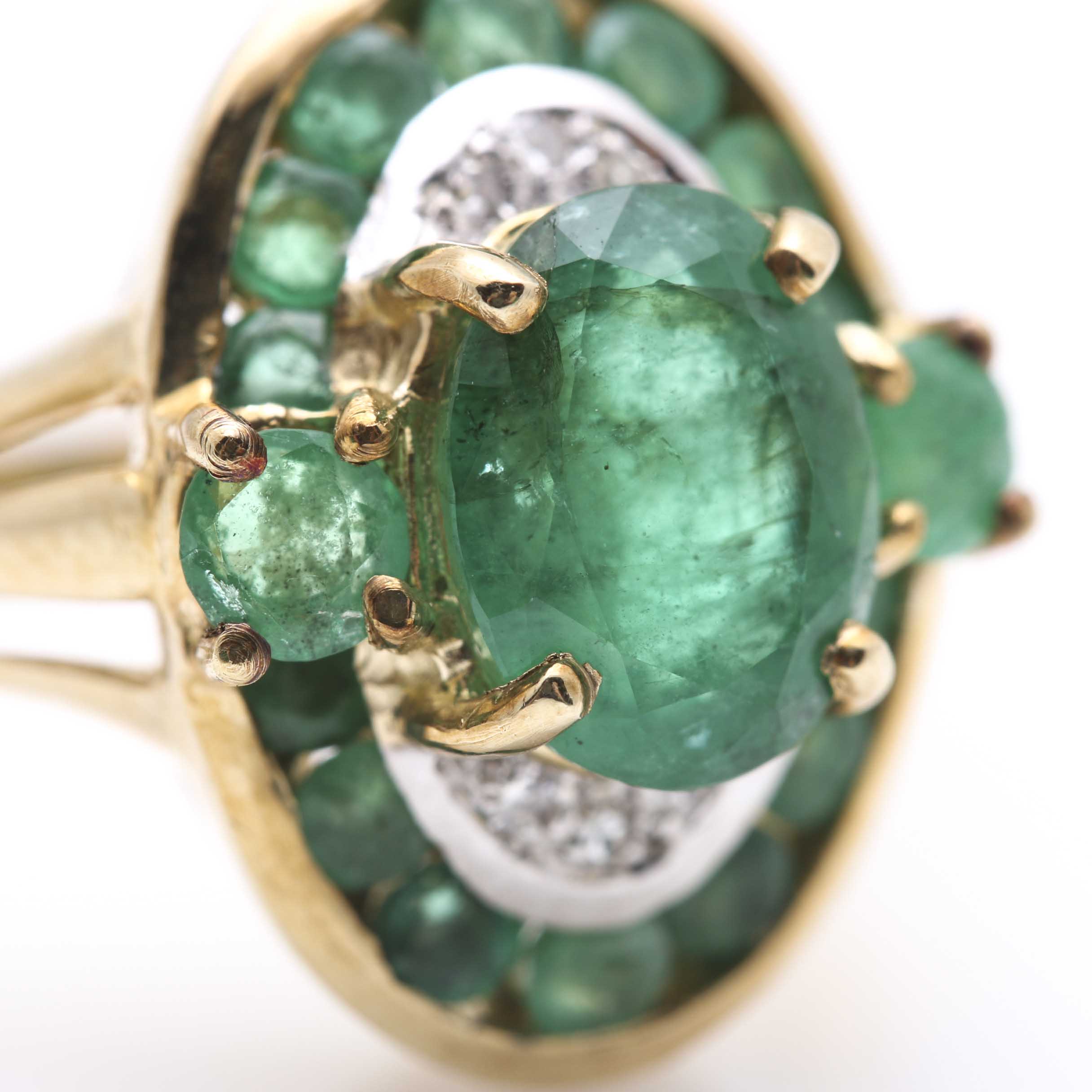 14K Yellow Gold Emerald and Diamond Ring