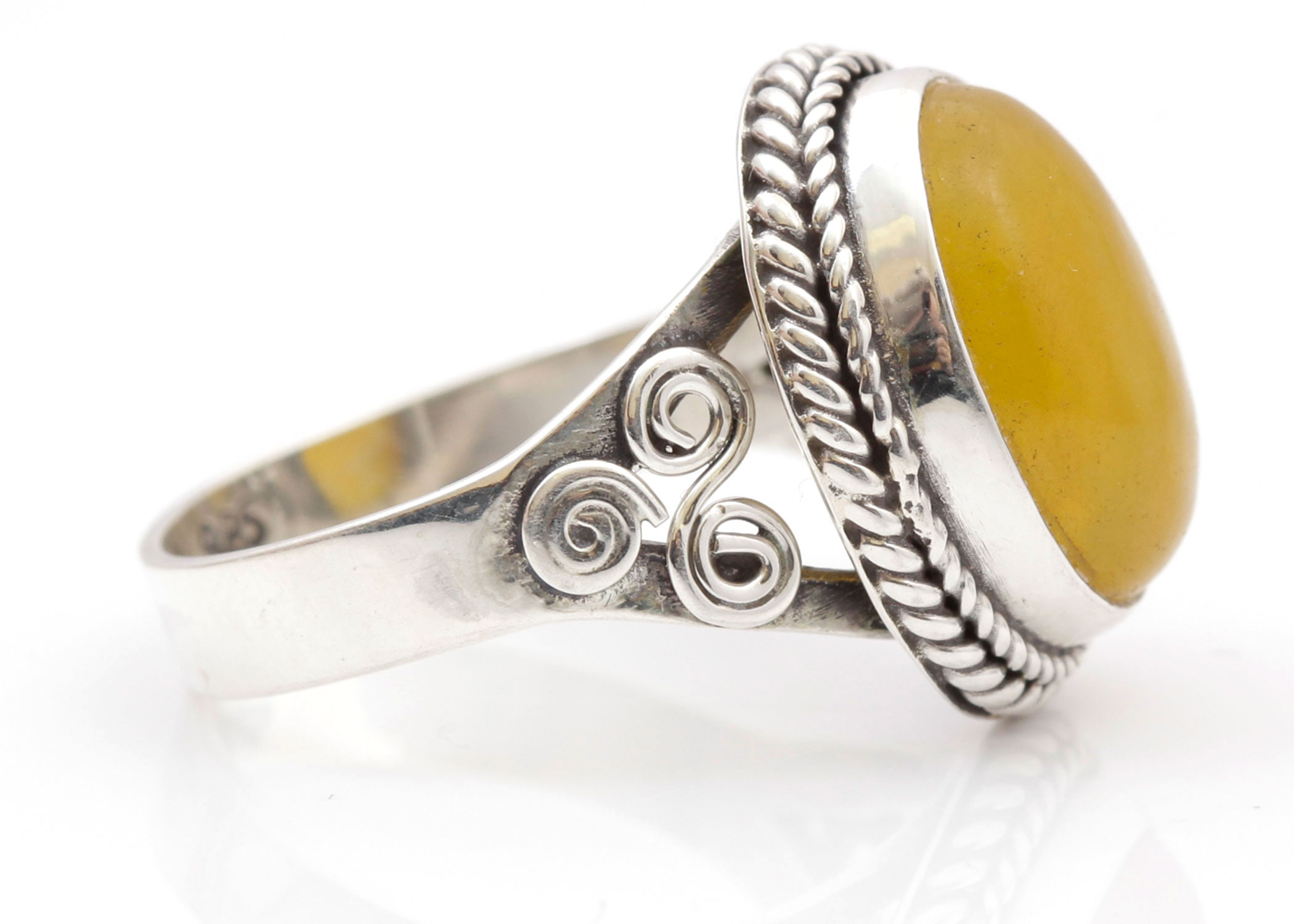 Sterling Silver Yellow Jadeite Ring